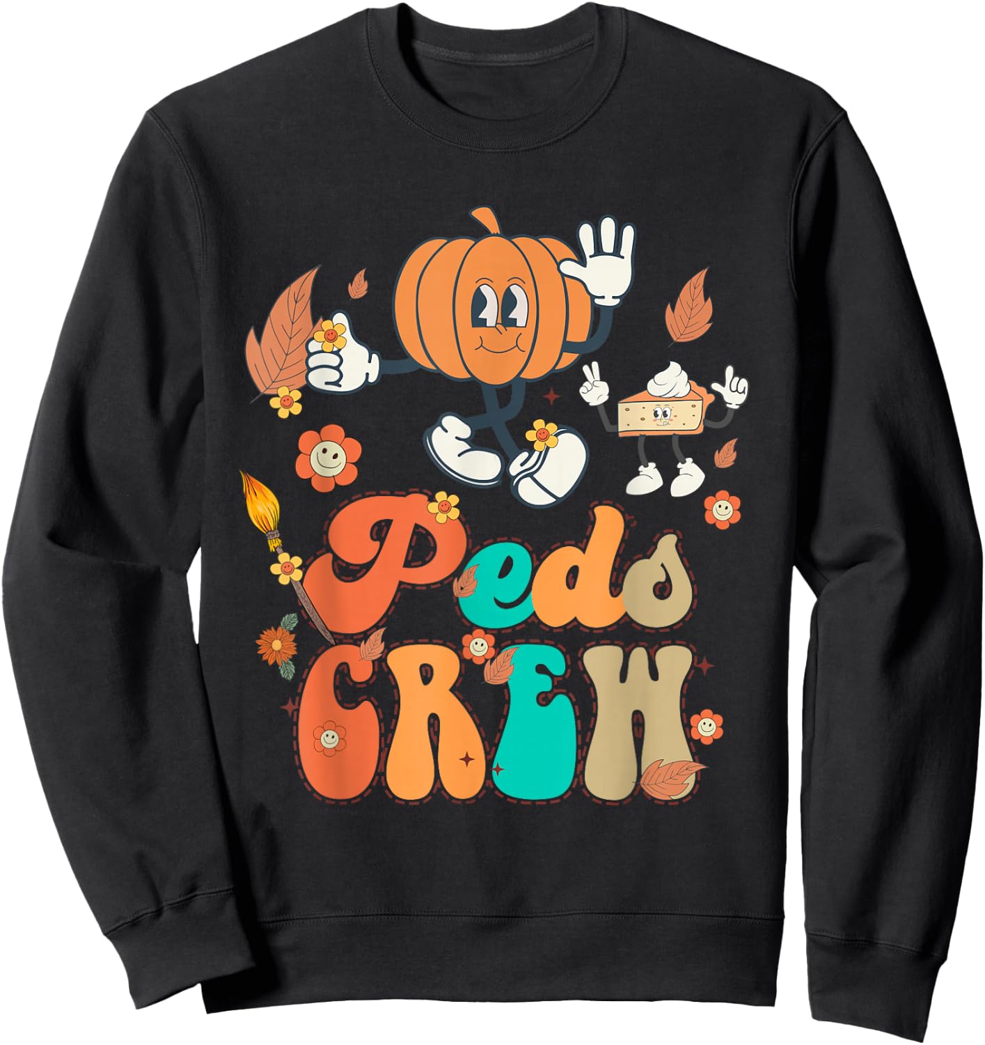 PEDS Crew Pumpkin Thanksgiving Fall Pediatric Nurse Retro Sweatshirt - Sweatshirt | Black