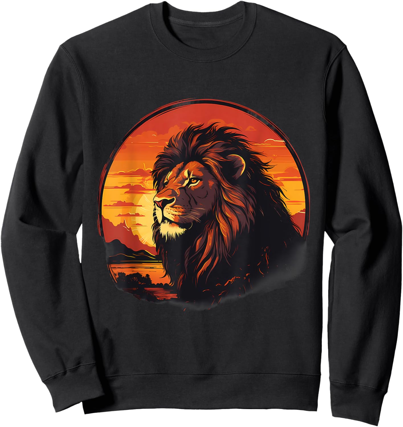 Lion Wildlife Safari African Animal Lovers Savanna Sunset Sweatshirt - Sweatshirt | Black