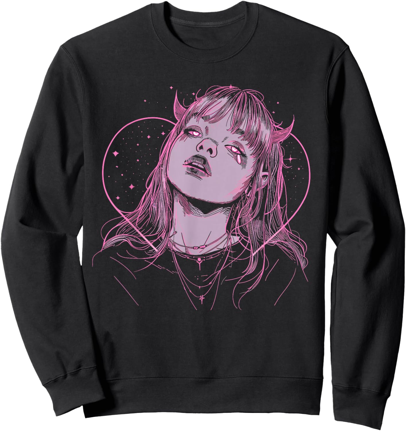 Demon Anime Girl Heart Pastel Goth Alt Pink Grunge Aesthetic Sweatshirt - Sweatshirt | Black