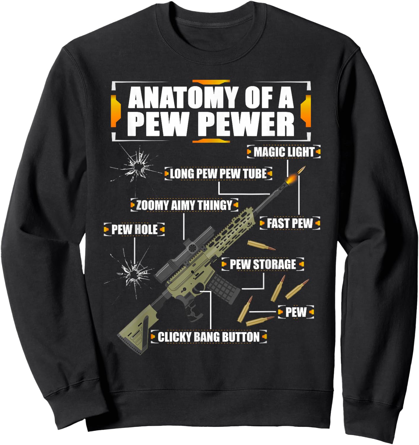 Anatomy of a Pew Pewer Machine Gun Weapons Saying Sweatshirt - Sweatshirt | Black