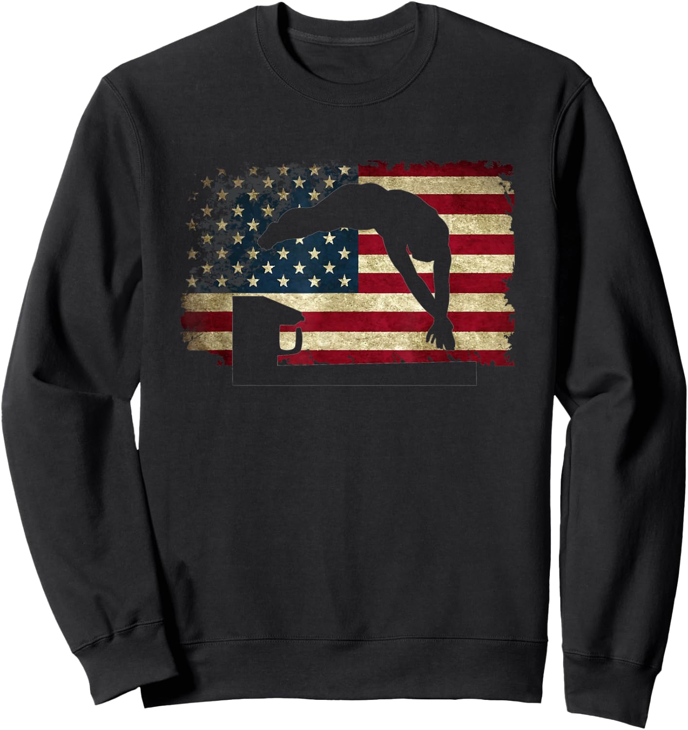 Swimming Swim Team Distressed American Flag USA Swimmer Gift Sweatshirt - Sweatshirt | Black