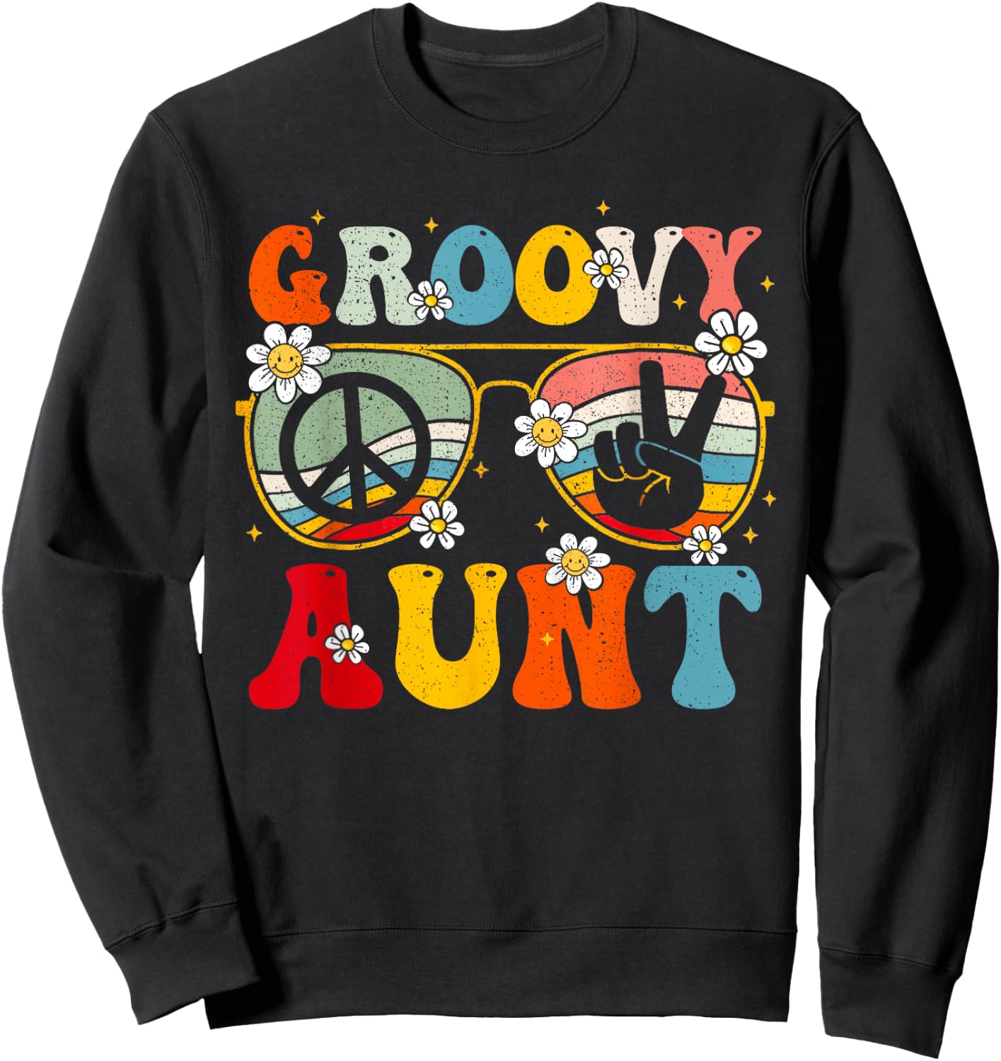 Groovy Aunt Retro Matching Family Colorful 60s 70s Auntie Sweatshirt - Sweatshirt | Black