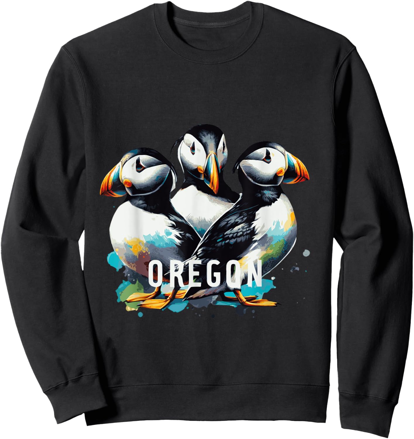 Oregon Puffins Cute birds water color Sweatshirt - Sweatshirt | Black
