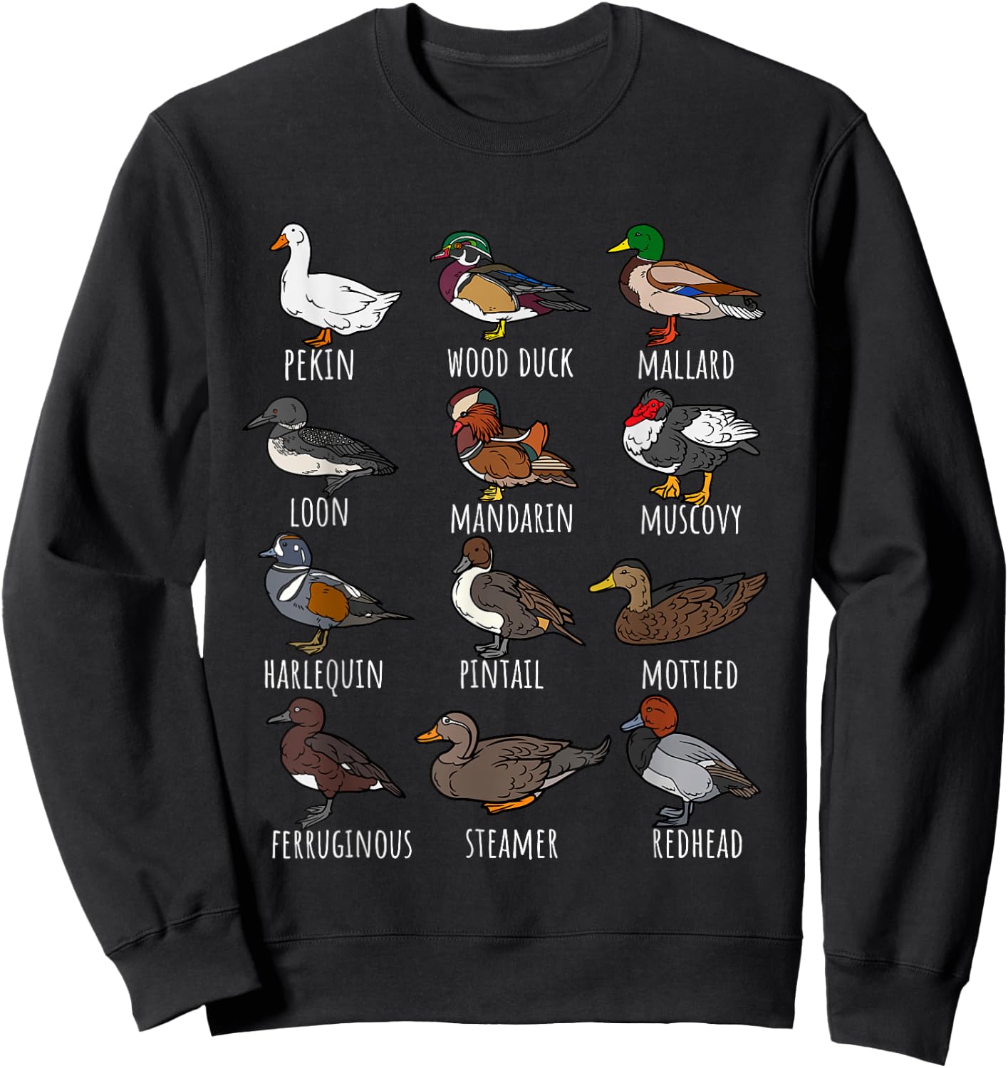 Cute Duck Waterfowl Animal Species Types,Duck Wildlife Lover Sweatshirt - Sweatshirt | Black
