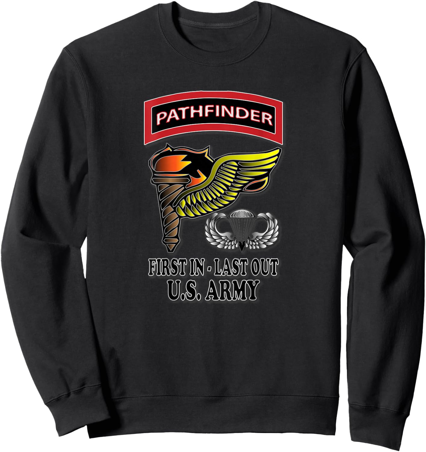 Relaxed Lifestyle Products U.S. Army Pathfinder - Men's Black Classic Fit Short Sleeve Cotton Blend - Small Sweatshirt - Sweatshirt | Black
