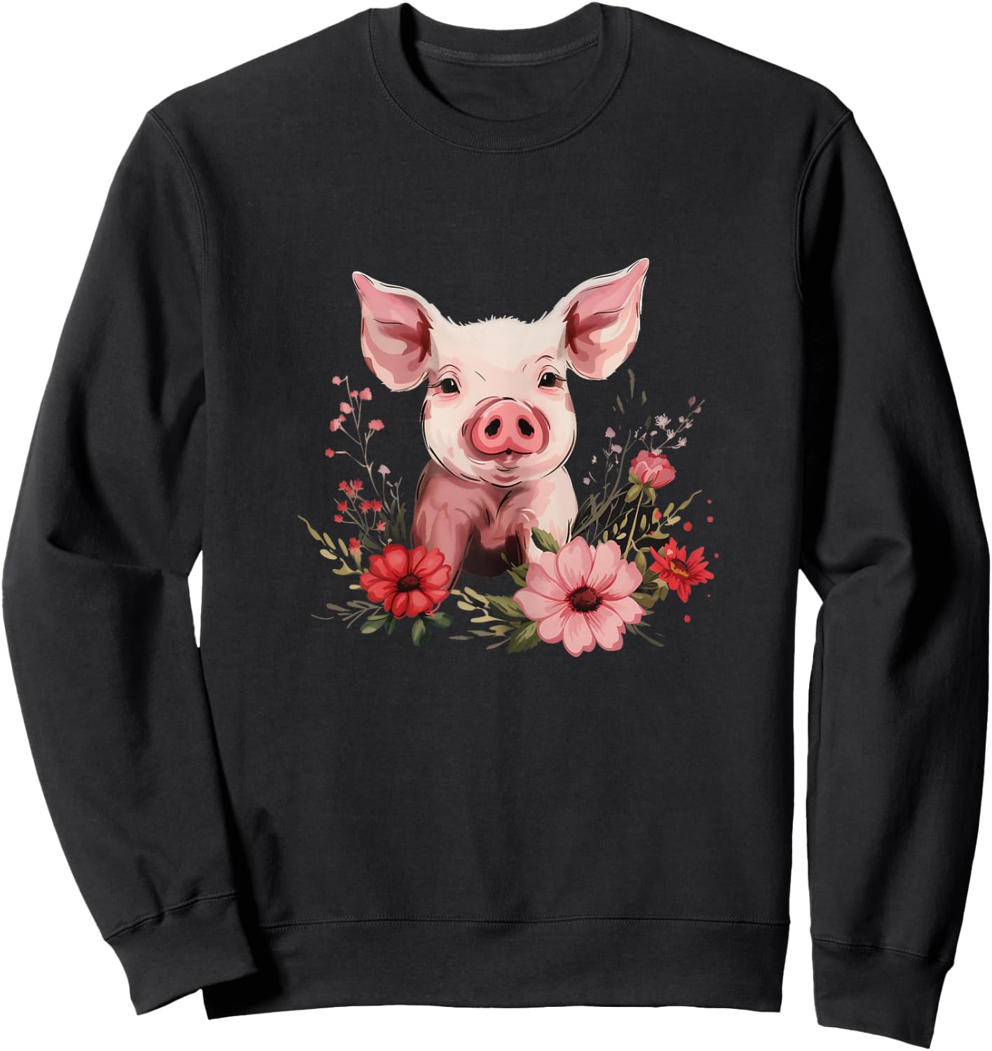 Pig Vintage Flowers Funny Cute Farm Animal Farming Farmer Sweatshirt - Sweatshirt | Black