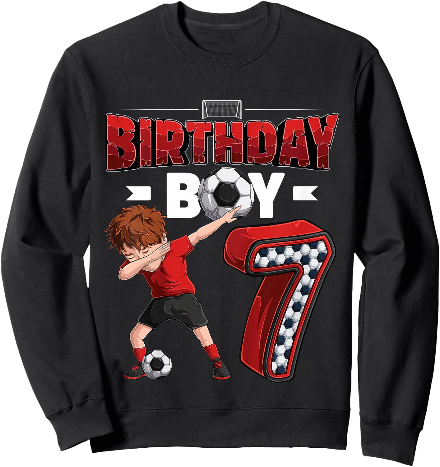 Kids Dabbing boy 7 Year Old Soccer Player 7th Birthday Party Sweatshirt - Sweatshirt | Black