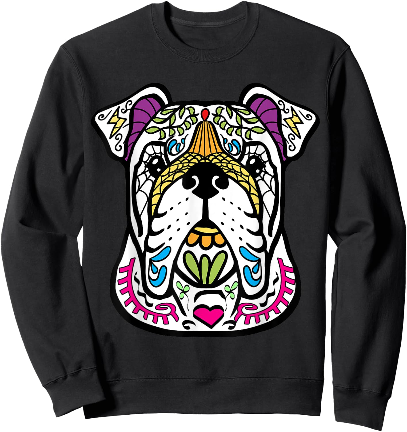 English Bulldog - Day Of The Dead Sugar Skull Dog Gift Women Kids Sweatshirt - Sweatshirt | Black