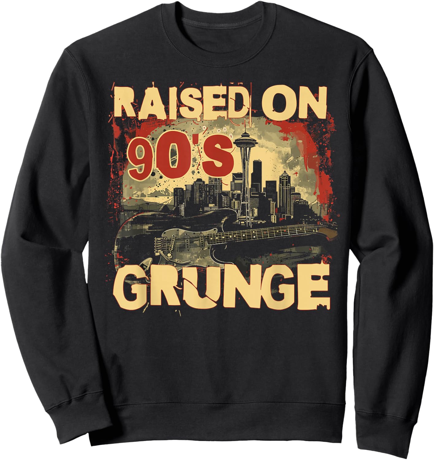 Raised On 90's Grunge Rock Music Lover Sweatshirt - Sweatshirt | Black