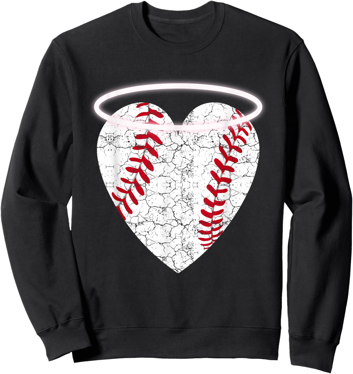 Vintage Angel Baseball Heart with Halo Sweatshirt - Sweatshirt | Black