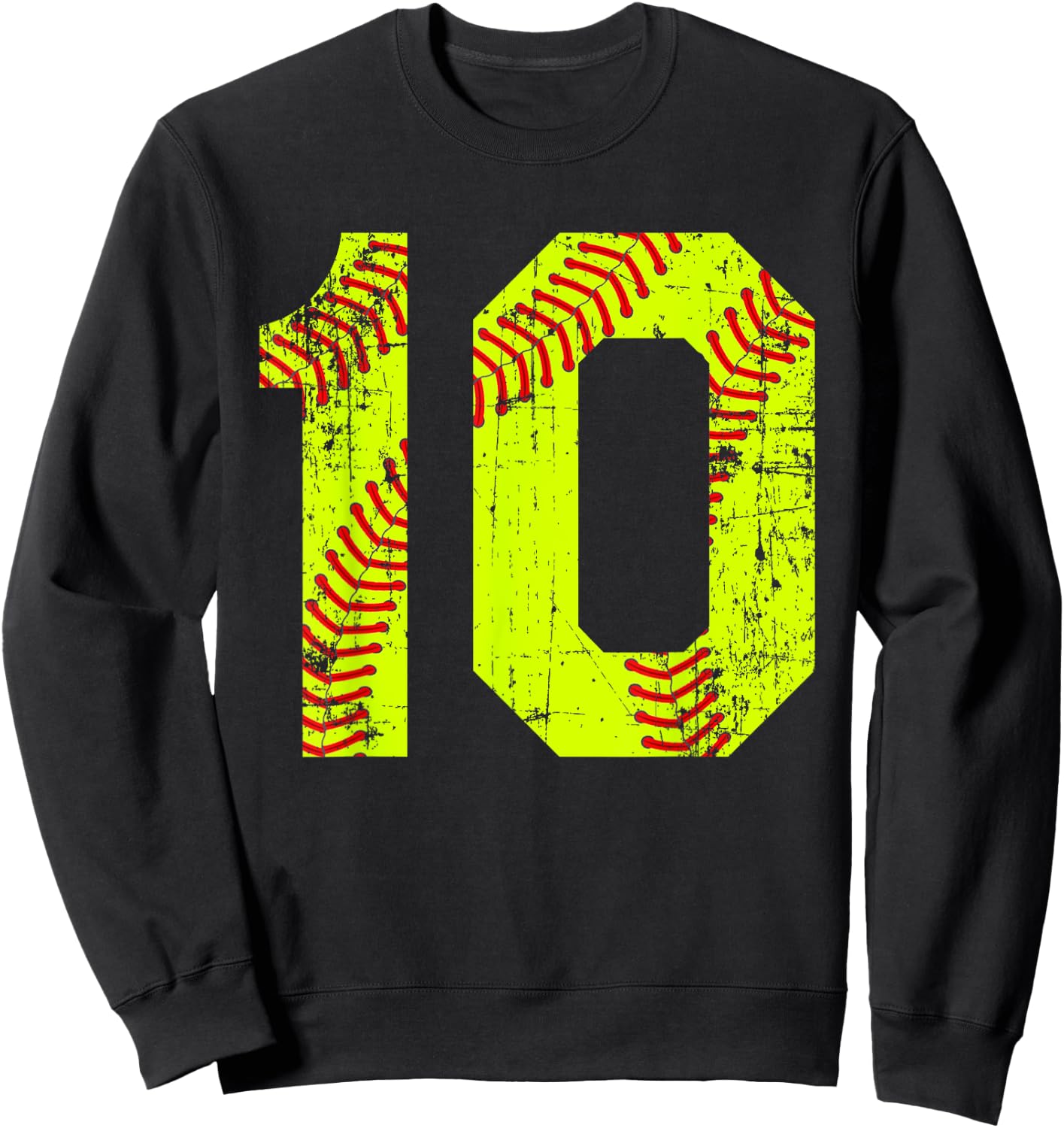 Vintage Softball 10 Jersey Number Sweatshirt - Sweatshirt | Black