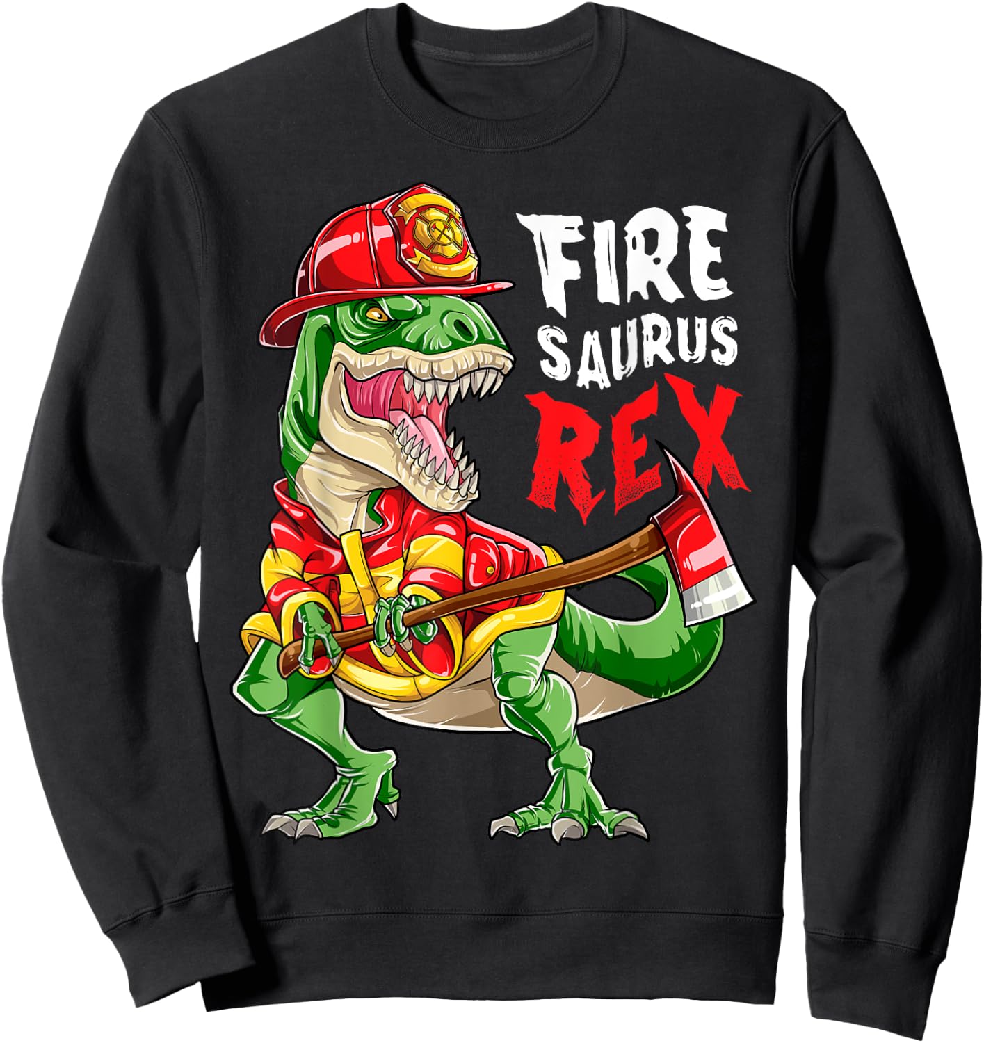 Dinosaur Firefighter Thin Red Line Men T rex Firefighting Sweatshirt - Sweatshirt | Black
