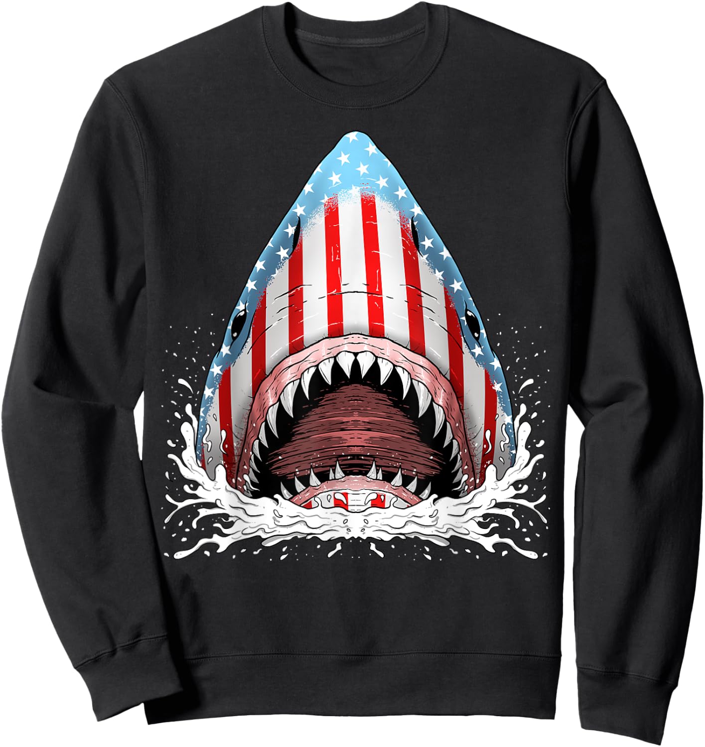Funny Shark American Flag Jawsome 4th Of July Kids Boys Gift Sweatshirt - Sweatshirt | Black