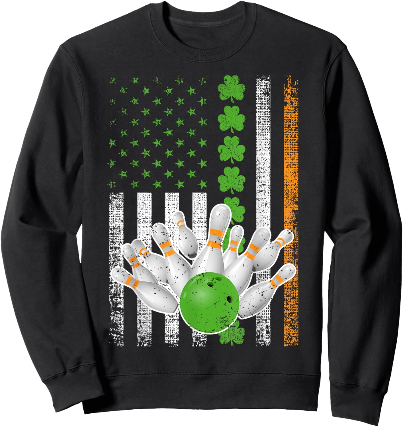 Irish American Flag Lucky Bowling St Patrick's Day Kids Men Sweatshirt - Sweatshirt | Black