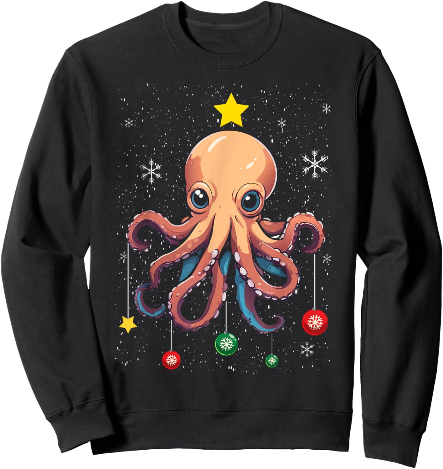 Octopus Christmas Tree Christmas Pajama Cute Animal X-Mas Sweatshirt - Sweatshirt | Black