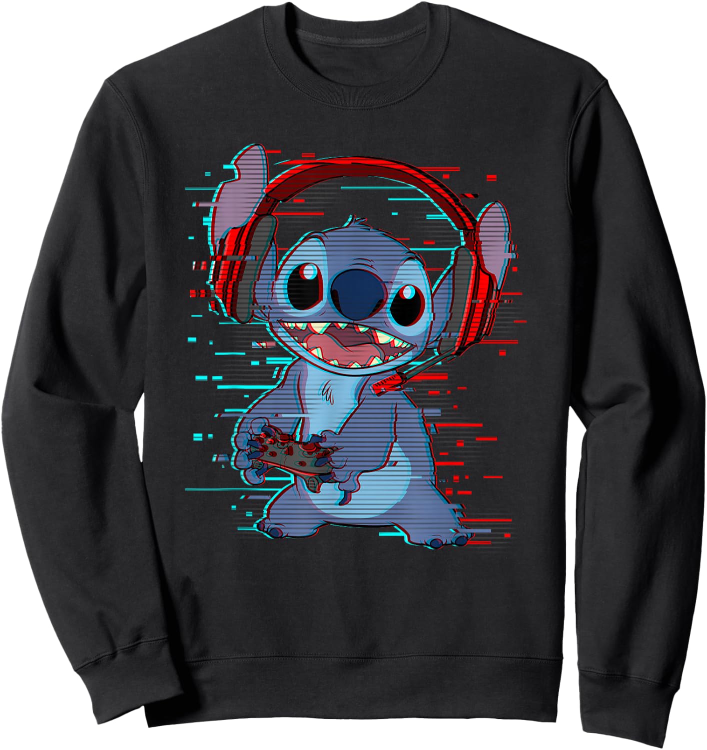 Disney Lilo & Stitch Gamer Glitch Headset and Controller Sweatshirt - Sweatshirt | Black