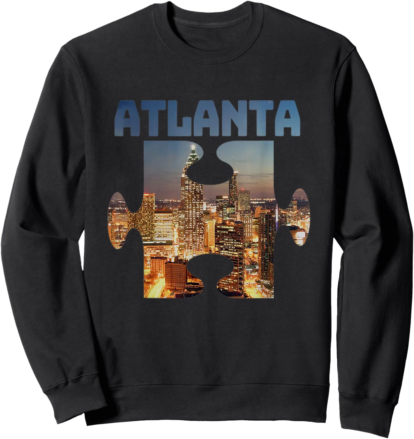 Atlanta Georgia City Skyline Souvenir Puzzle Piece Gift Sweatshirt - Sweatshirt | Black