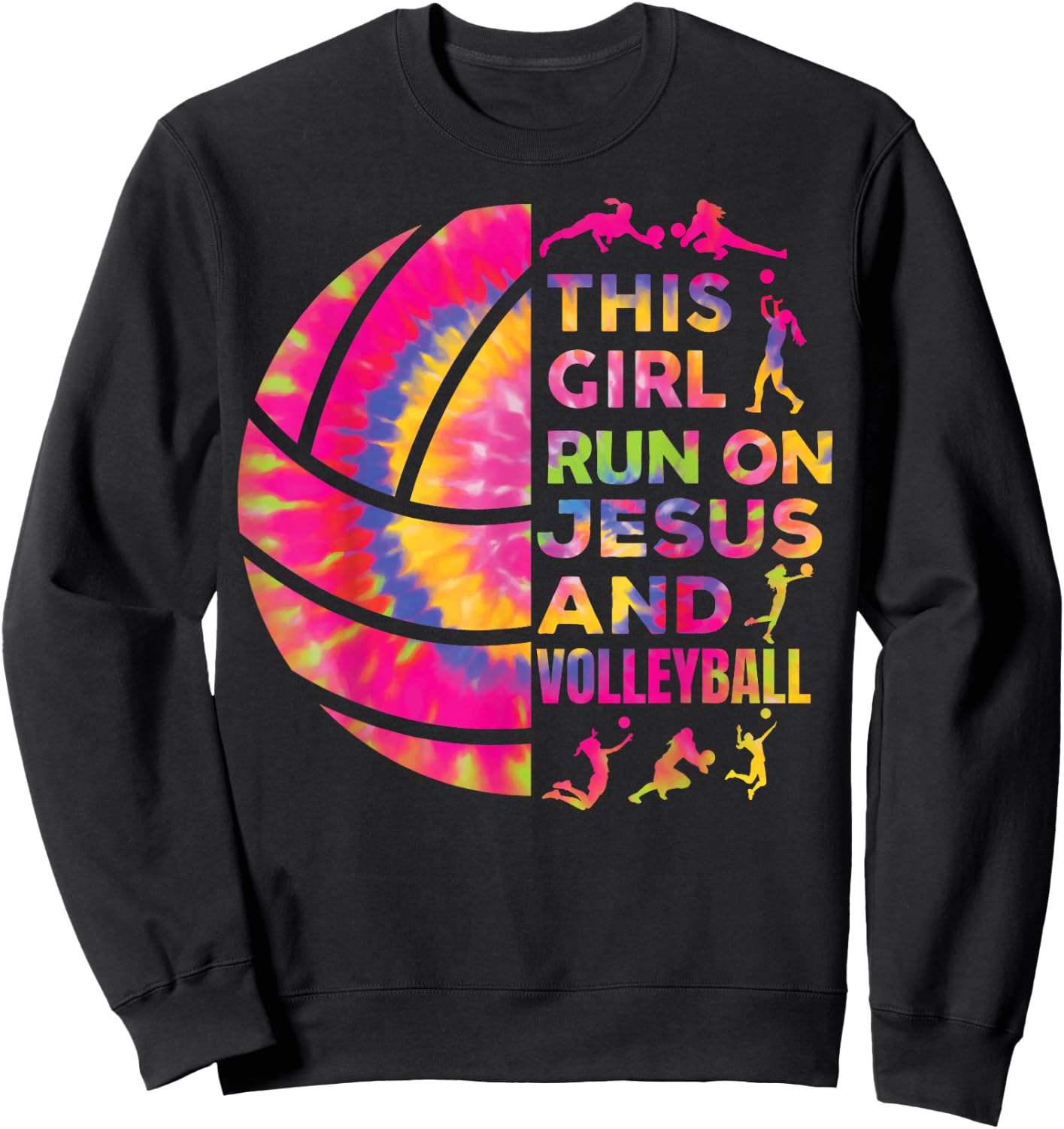 Women Volleyball Teen Girl Runs On Jesus And Volleyball Sweatshirt - Sweatshirt | Black