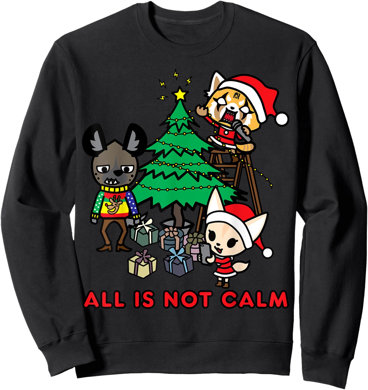 Aggretsuko All is Not Calm Christmas Sweatshirt - Sweatshirt | Black