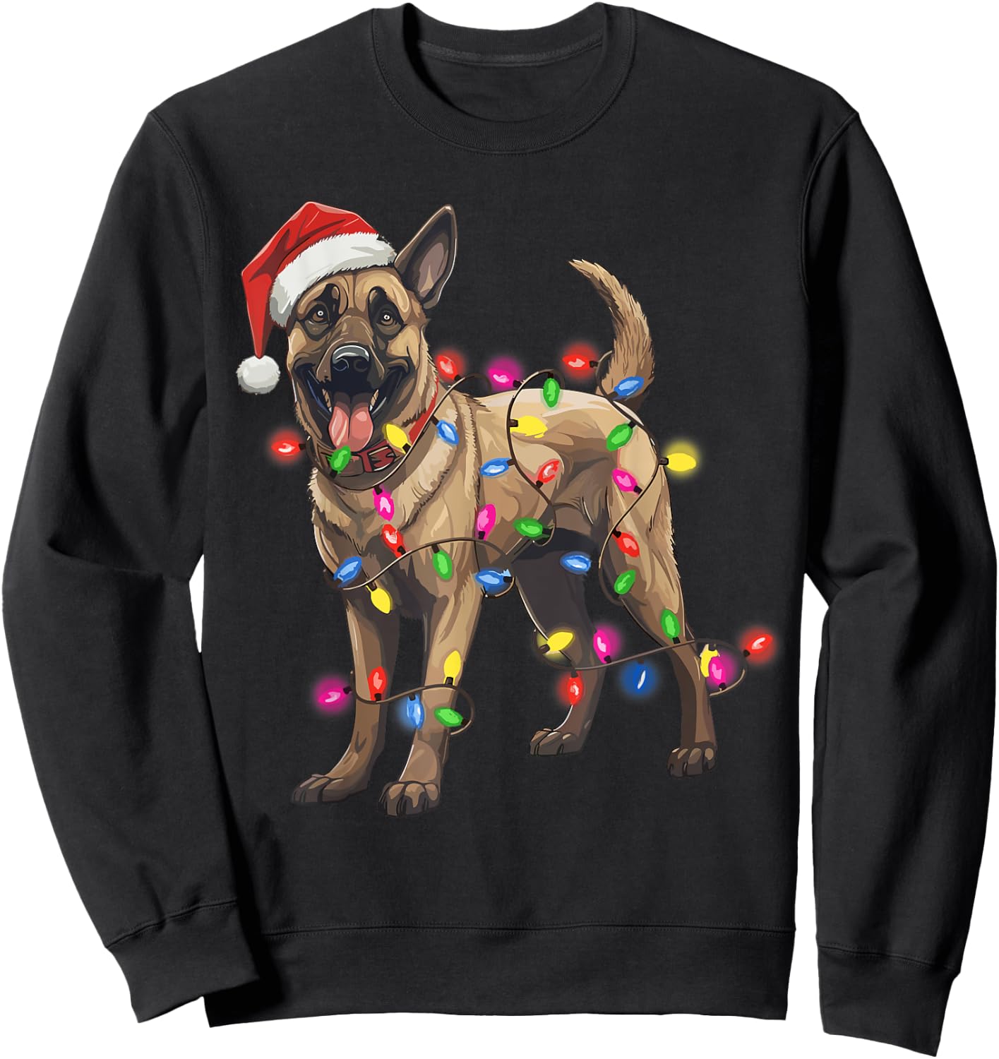 Dog Christmas Santa Hat Belgian Malinois Dog Lover Xmas Gift Women Sweatshirt - Sweatshirt | Black