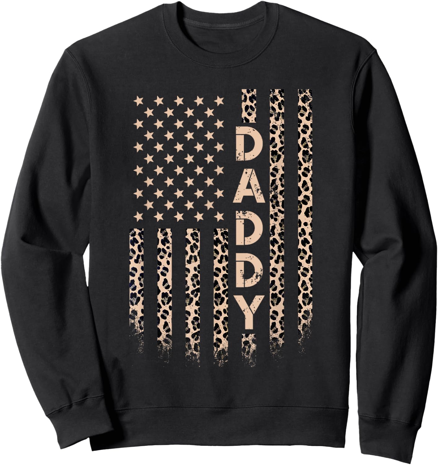 Daddy American Flag USA Leopard Print Dad Sweatshirt - Sweatshirt | Black