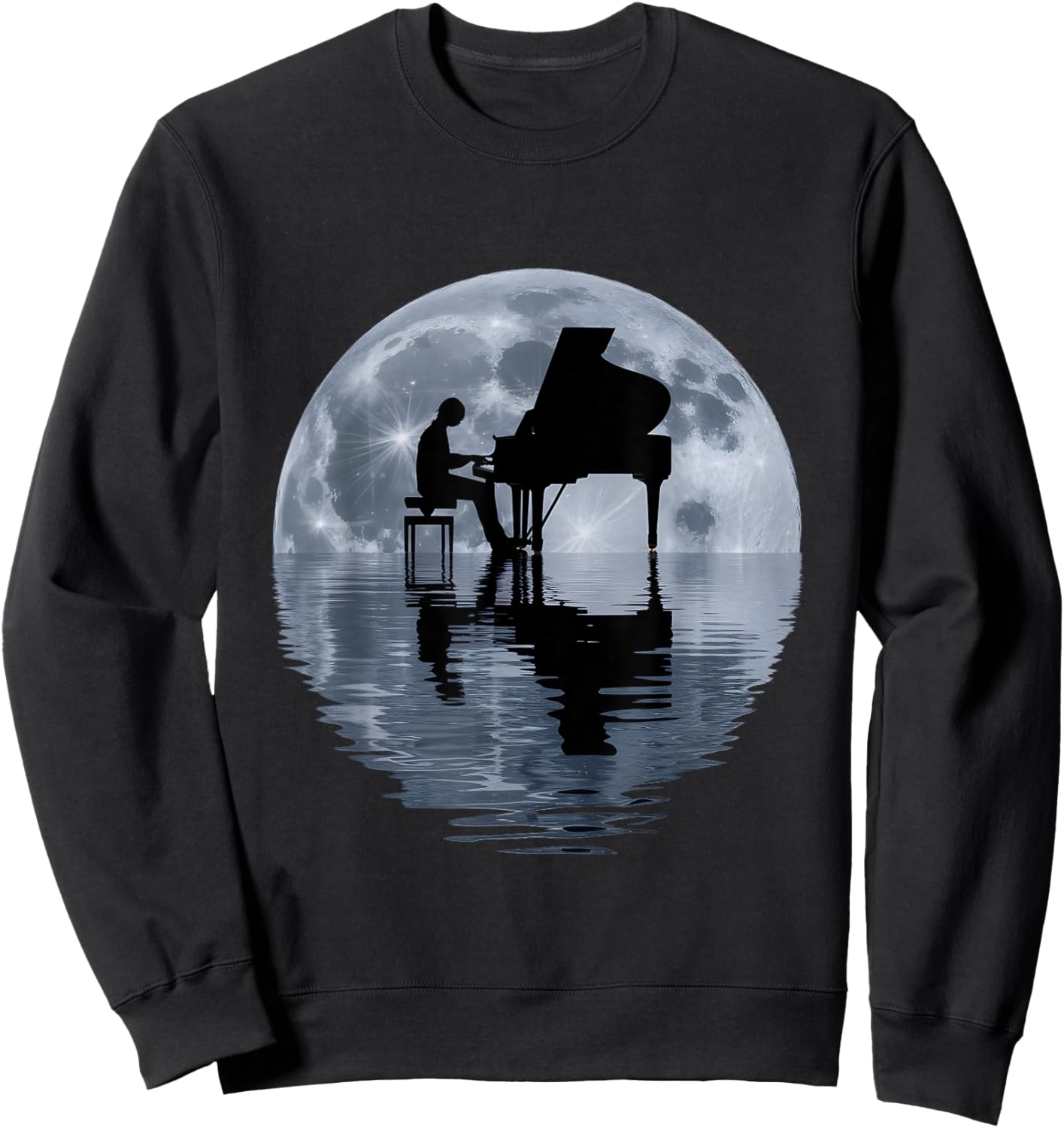 Moonlight Piano Player Pianist Moon Sweatshirt - Sweatshirt | Black