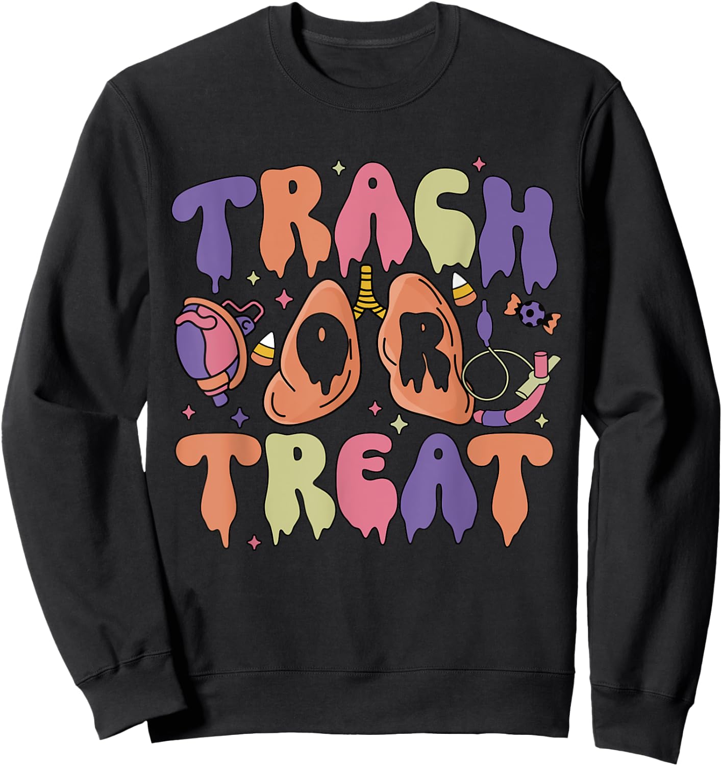 Retro Nurse Respiratory Therapist Halloween Trach or Treat Sweatshirt - Sweatshirt | Black