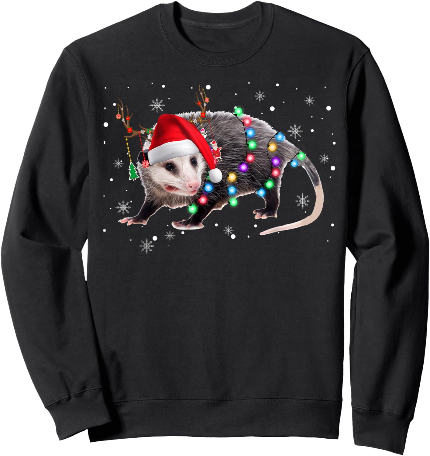 Possum Christmas Lights Santa Reindeer Possum Lover Gifts Sweatshirt - Sweatshirt | Black
