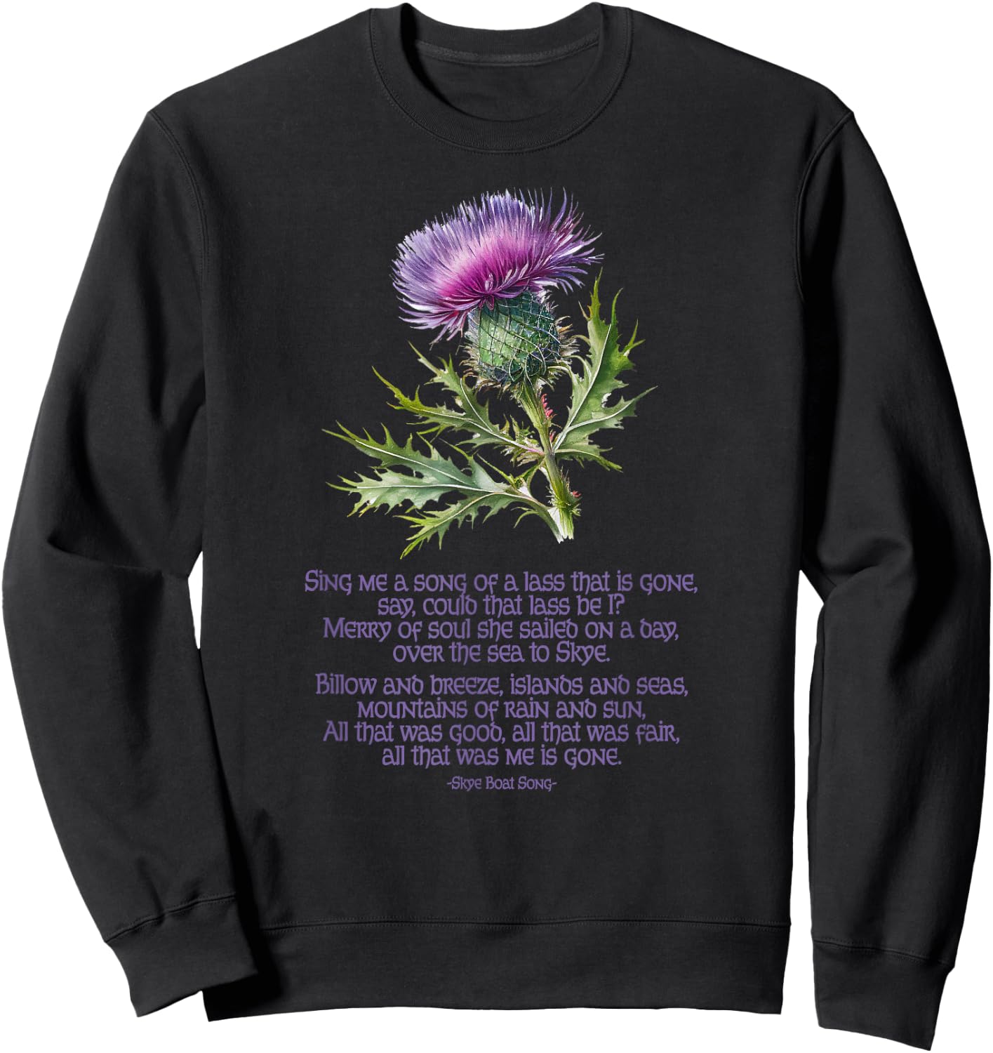 Utopia Sport Isle of Skye Scotland Shop Skye Boat Song Thistle Adults Black Small Modern Classic Crew Collar Short Sleeve Sweatshirt - Sweatshirt | Black