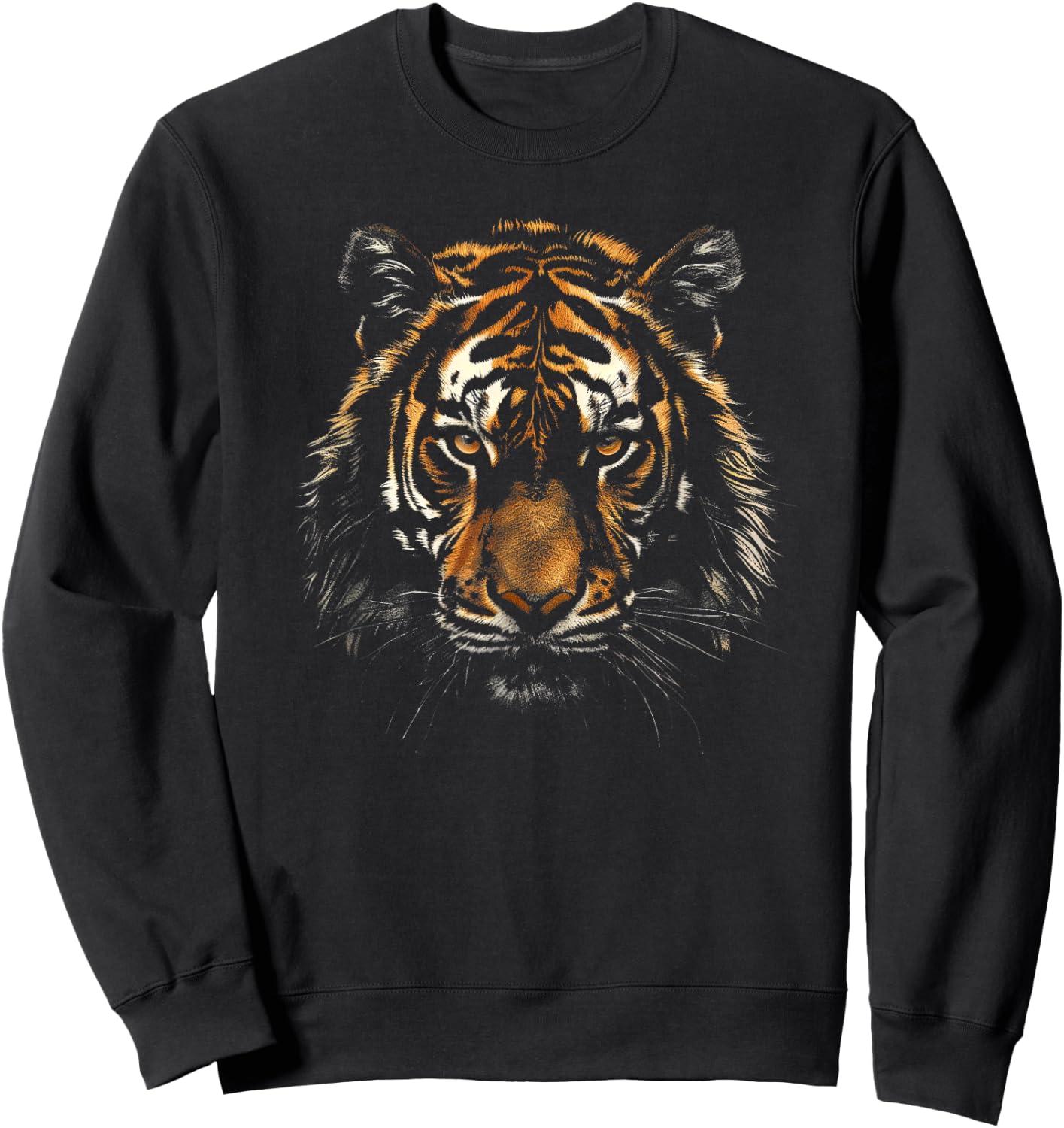 Simple Realistic Tiger Face on Black Men Women Kids Sweatshirt - Sweatshirt | Black
