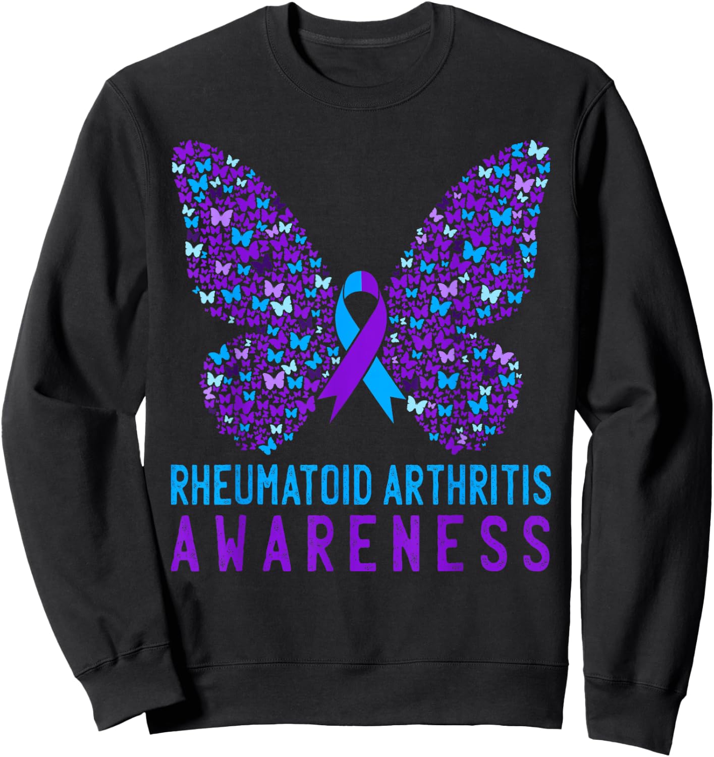 Butterfly Rheumatoid Arthritis Awareness RA Ribbon Support Sweatshirt - Sweatshirt | Black