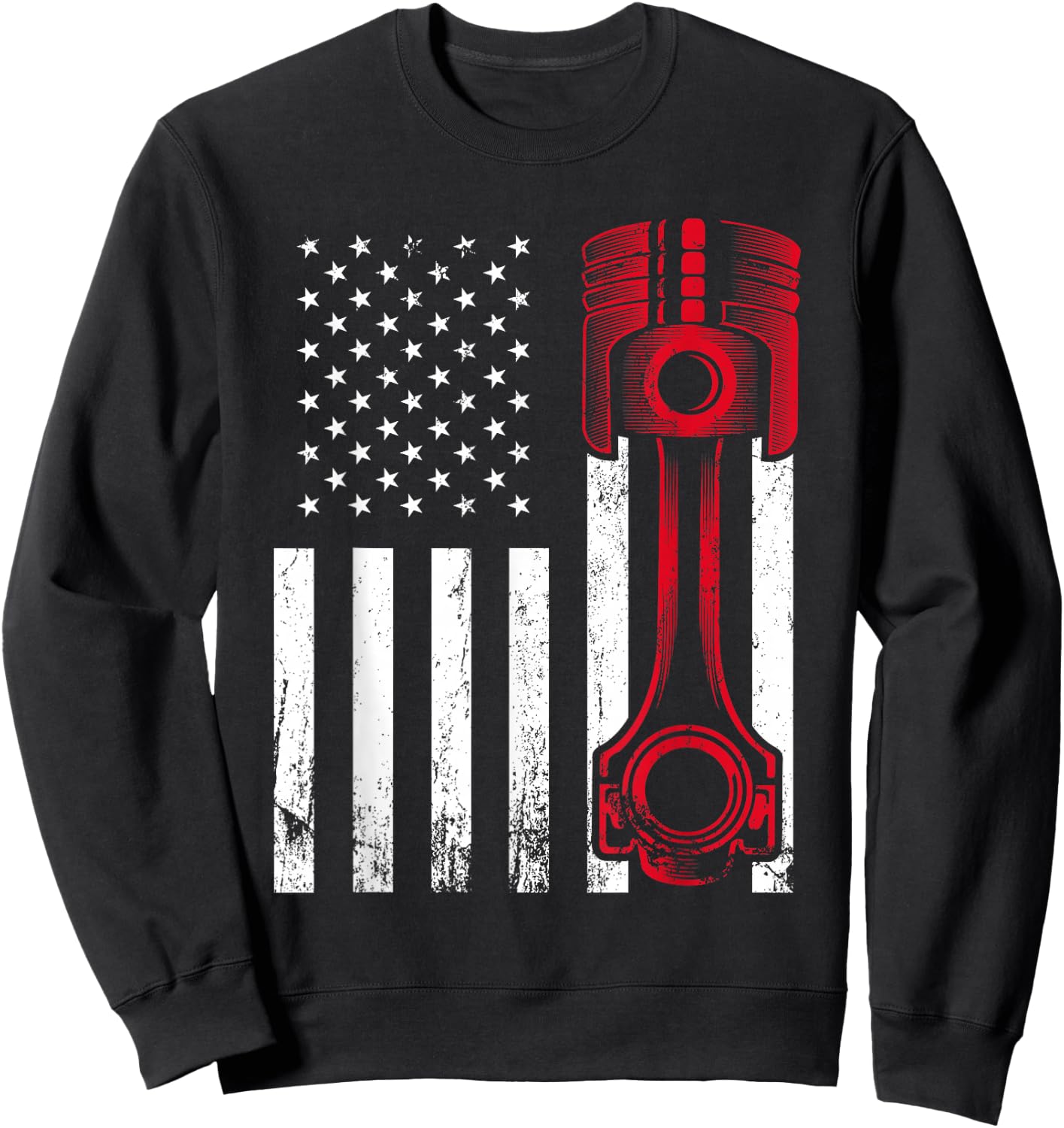 Car Enthusiast - American Flag Piston Muscle Car Gift Sweatshirt - Sweatshirt | Black