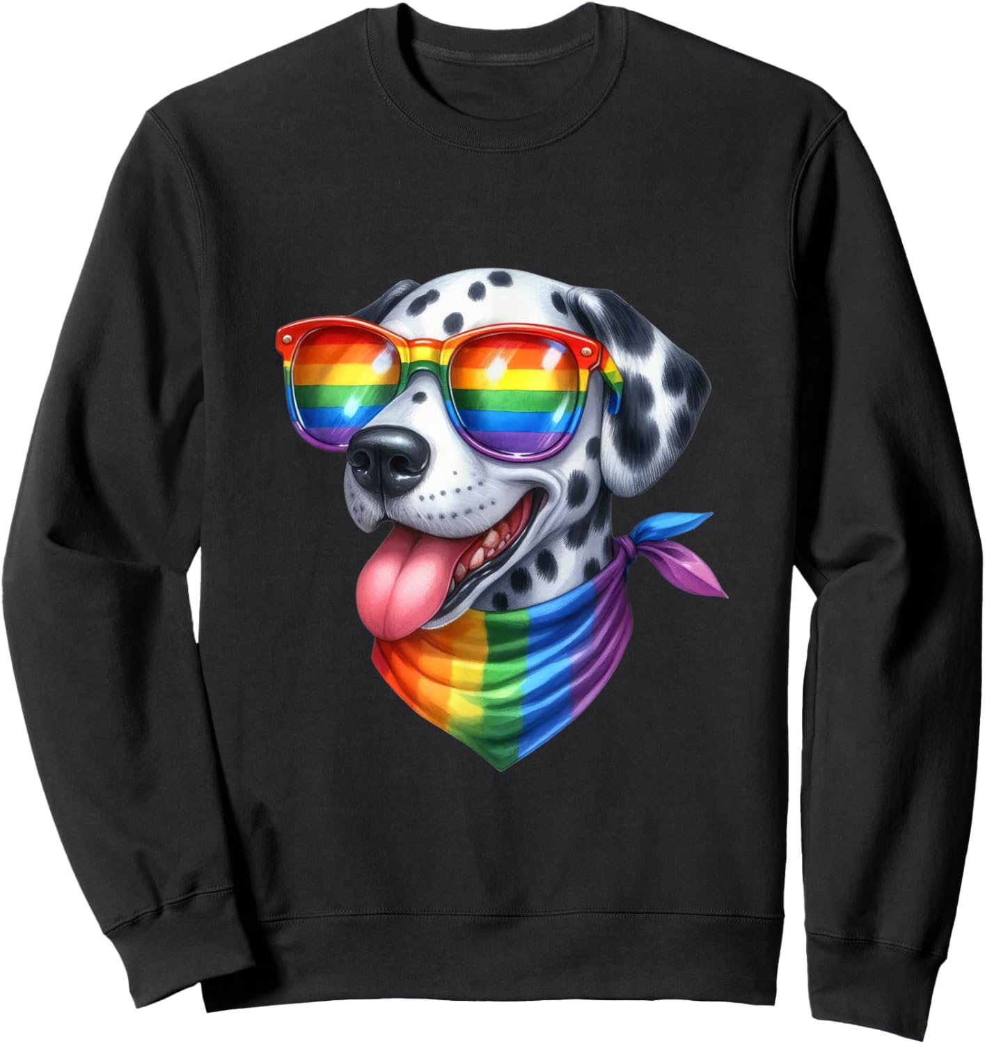 Colorful Dalmatian Dog Vibes Happy Spotted Pride Pup Rainbow Men Women Girls Kids Sweatshirt - Sweatshirt | Black