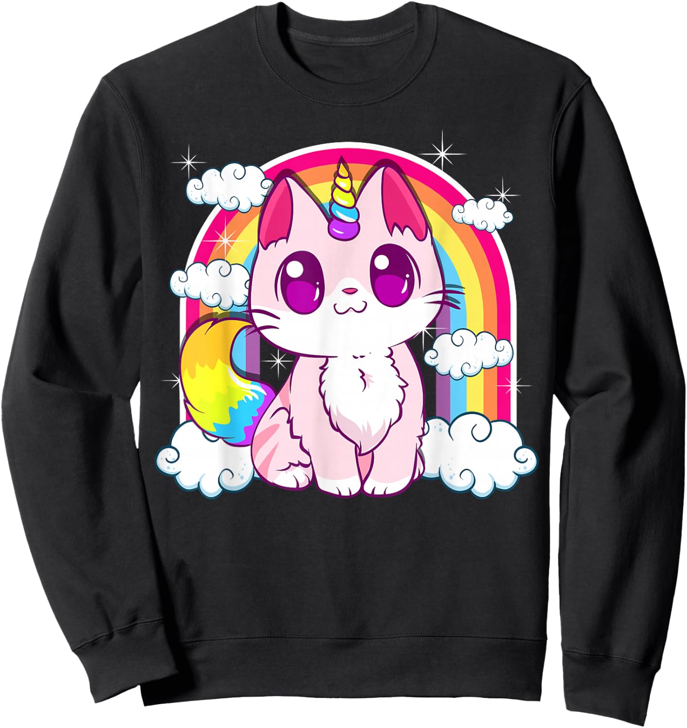 Cute Unicorn Cat Adorable Smiling Rainbow Kitty Sweatshirt - Sweatshirt | Black