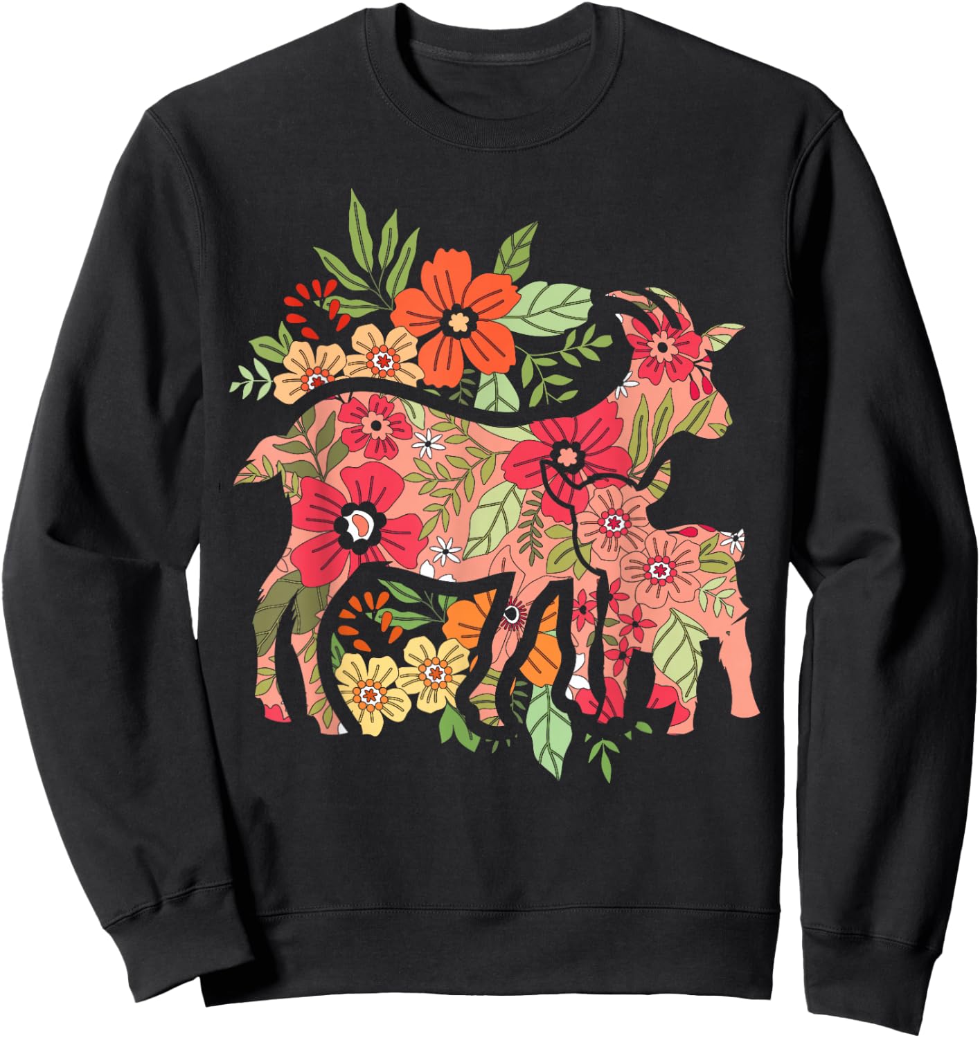 Agriculture Farm Animal Flowers Vintage Goat Sweatshirt - Sweatshirt | Black