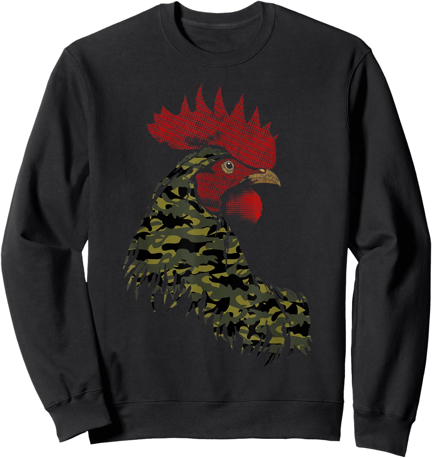Camo Rooster Camouflage pattern fatigues Military Rooster Sweatshirt - Sweatshirt | Black