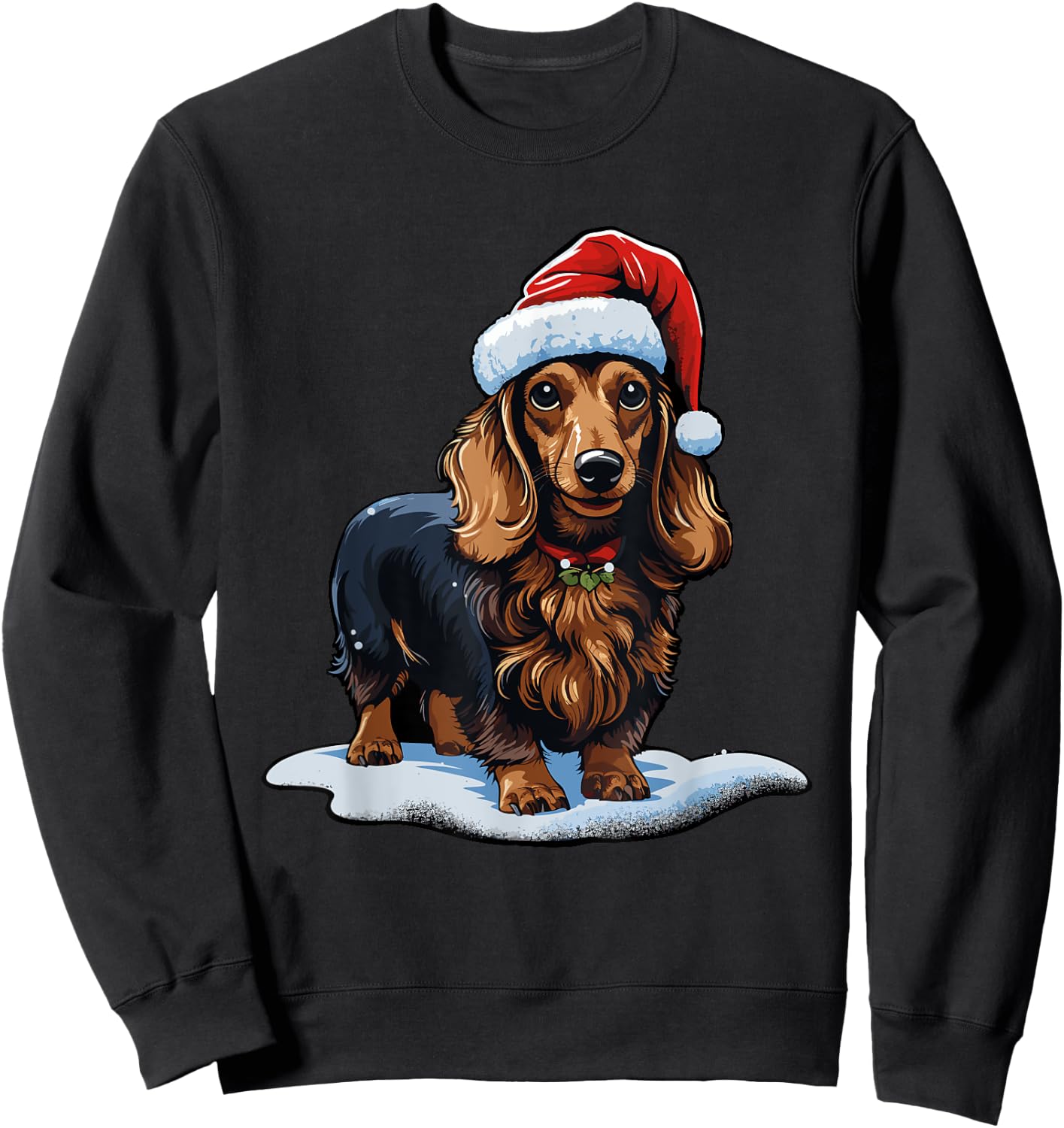 Cute Dachshund Dog Christmas Santa Hat Xmas Pajama Sweatshirt - Sweatshirt | Black