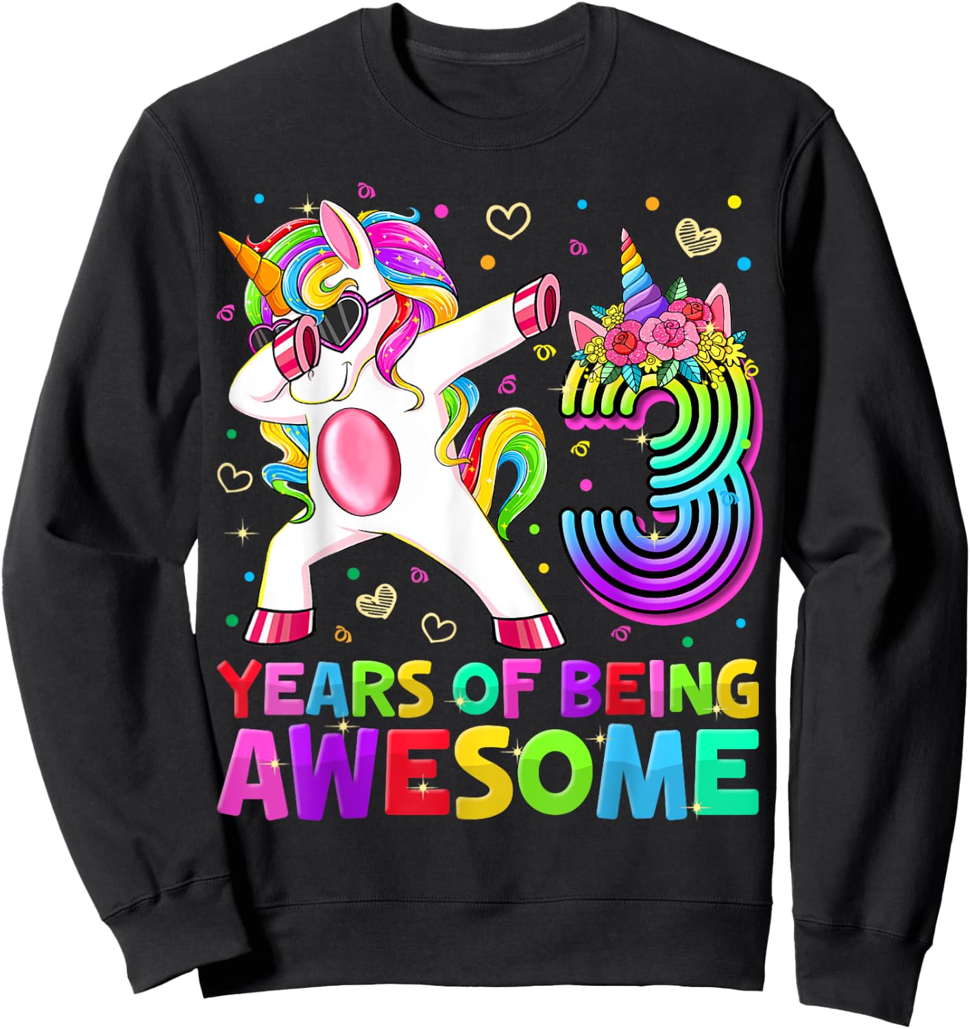 Cute 3rd Birthday Girl Dabbing Unicorn 3 Year Old Party Gift Sweatshirt - Sweatshirt | Black