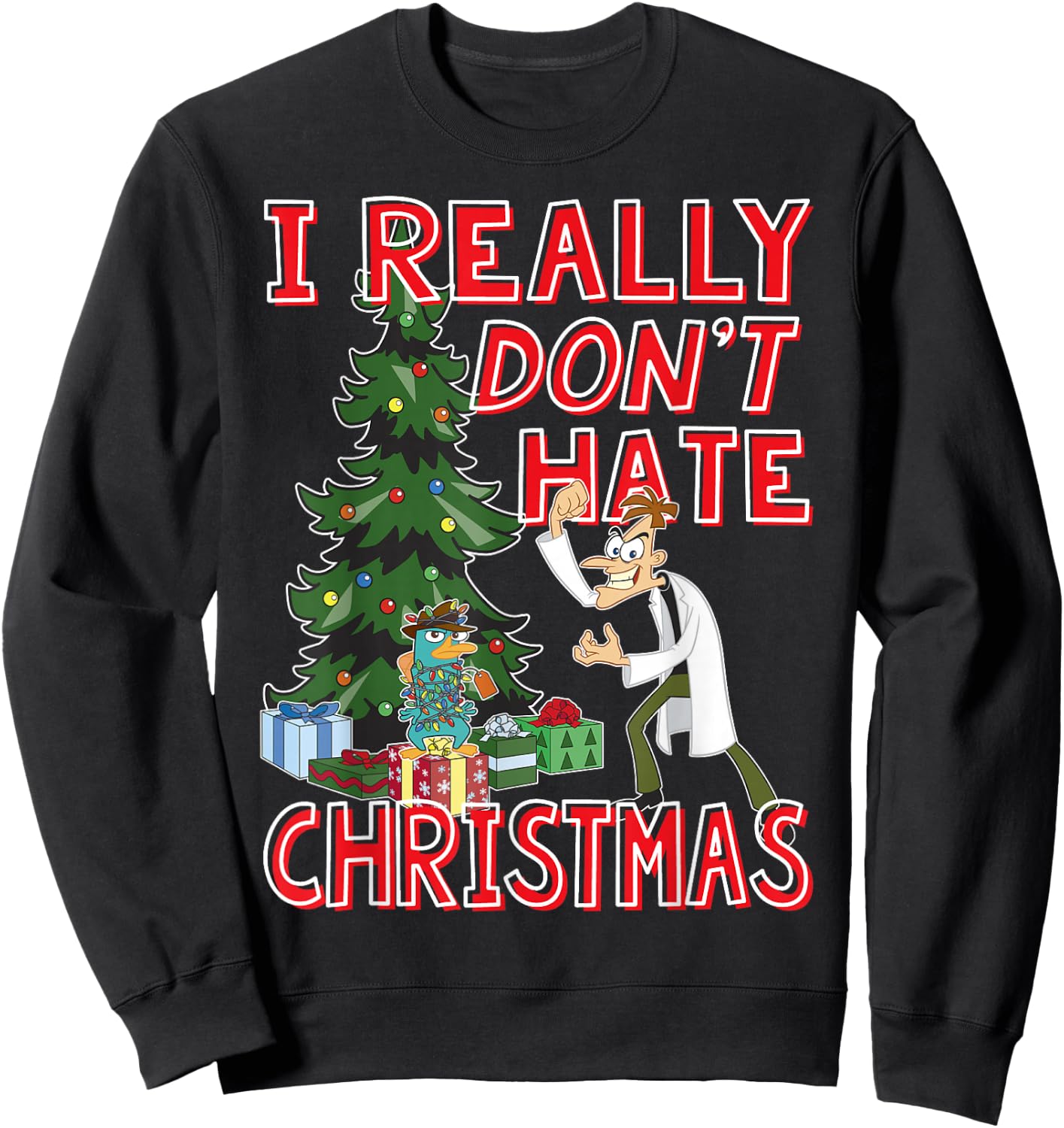 Disney Phineas and Ferb Doof Christmas Quote Sweatshirt - Sweatshirt | Black