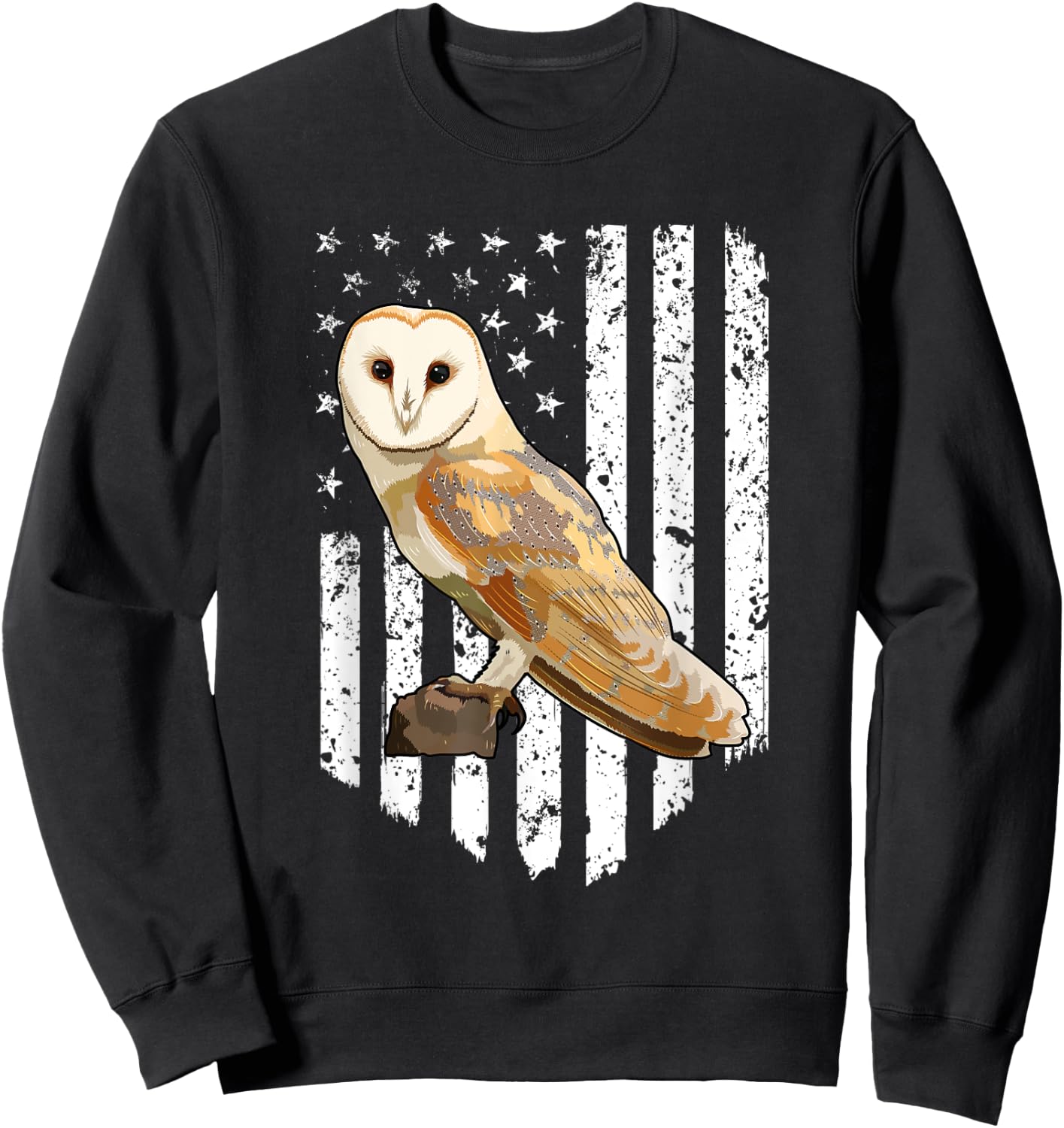 White American Flag Barn Owl Bird 4th Of July Women Men Sweatshirt - Sweatshirt | Black