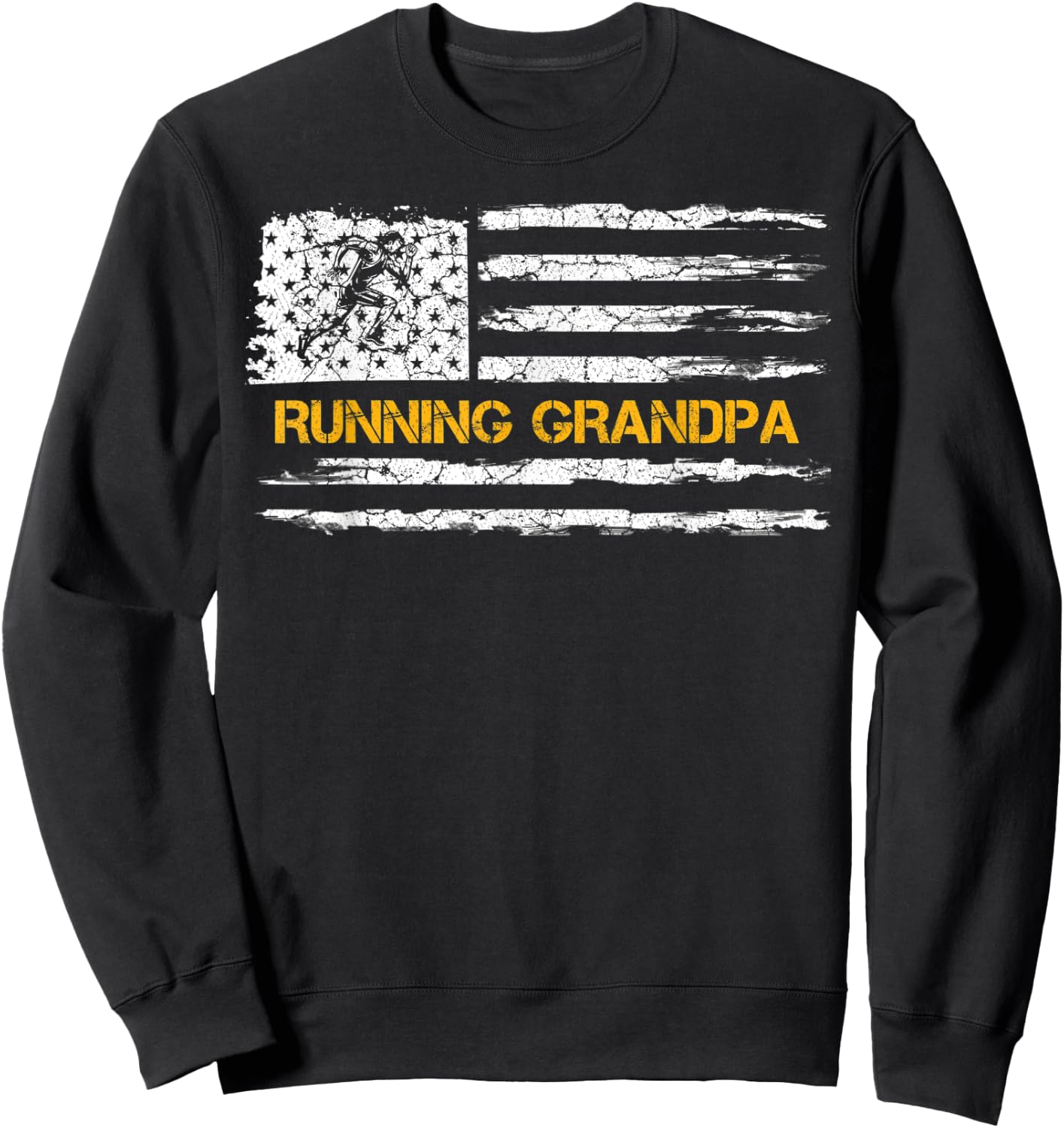 Vintage USA Flag Proud Running Grandpa Runner Silhouette Sweatshirt - Sweatshirt | Black