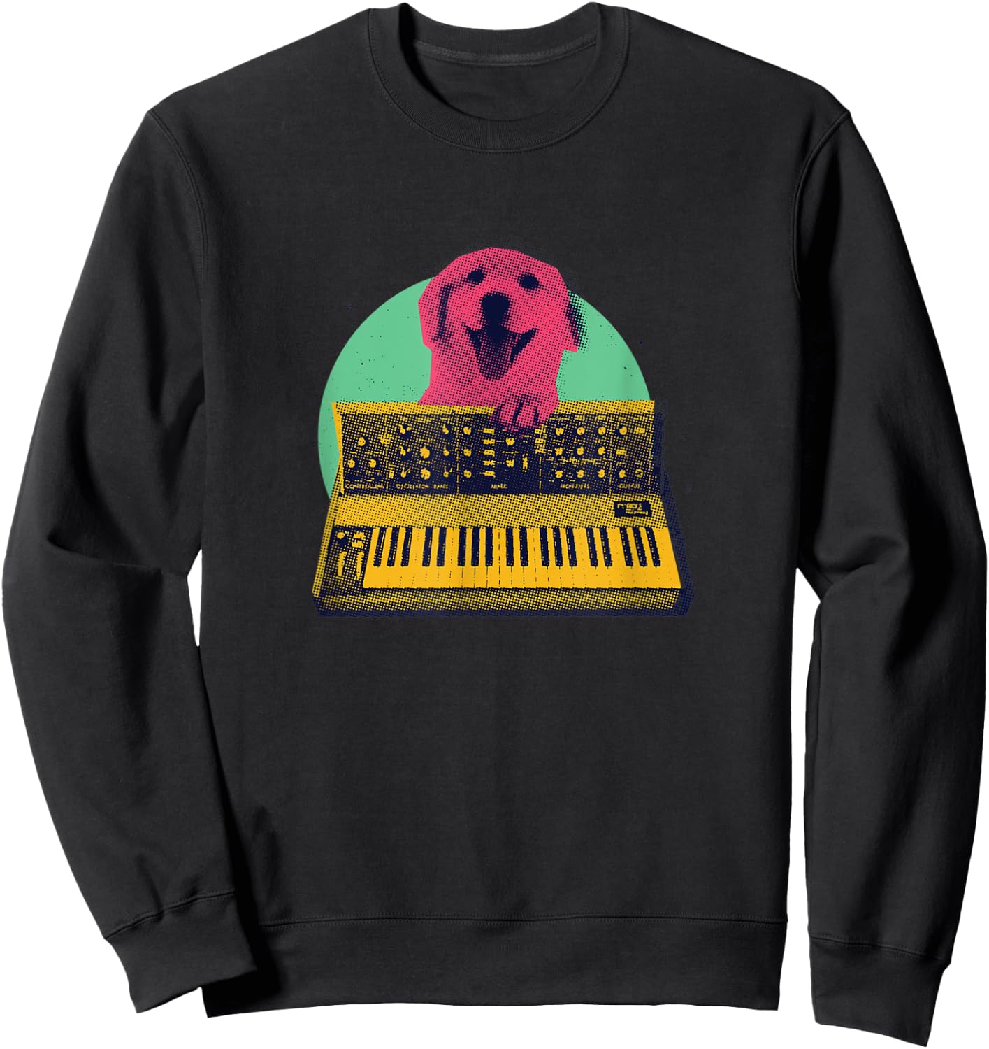 Musical Dog - Funny Design Of Dog Playing Keyboard Synth Sweatshirt - Sweatshirt | Black