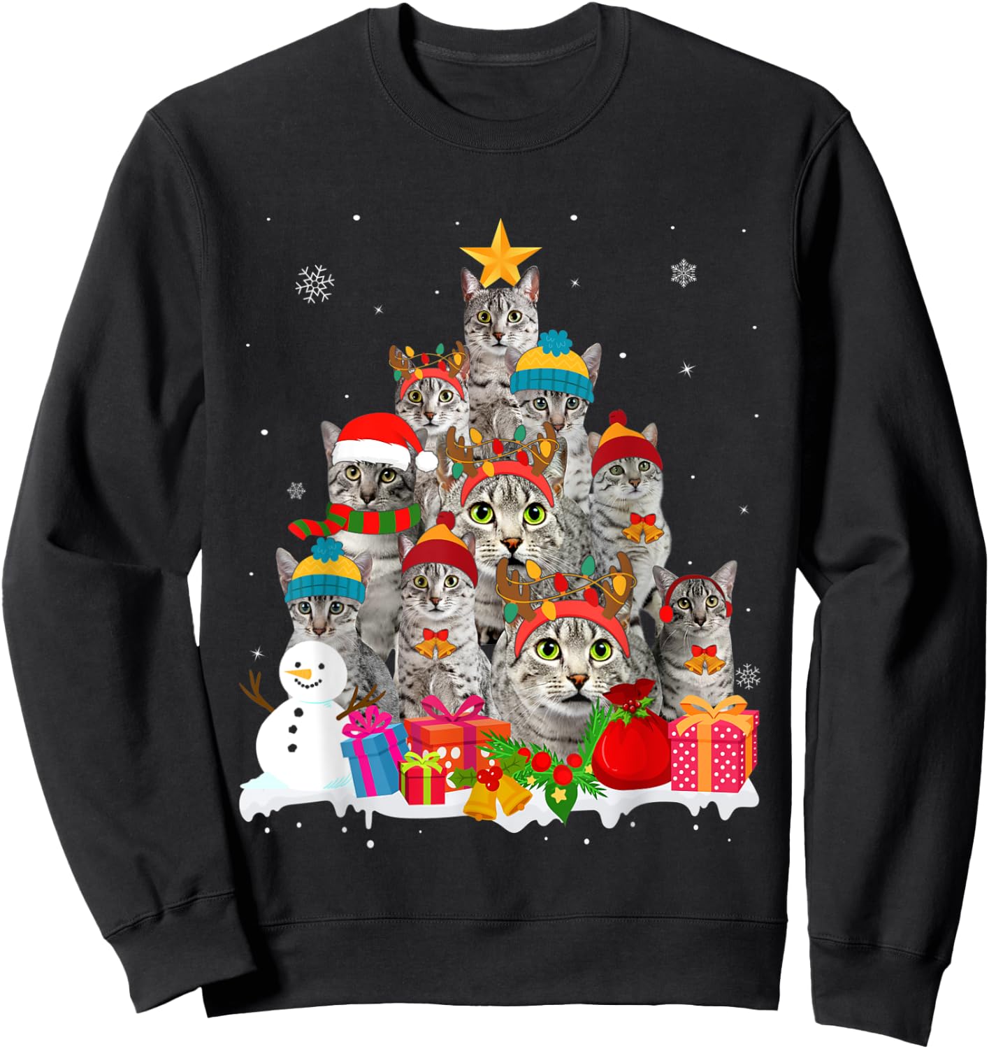 Funny Egyptian Mau Christmas Tree Pet Cat Lover Gift Sweatshirt - Sweatshirt | Black