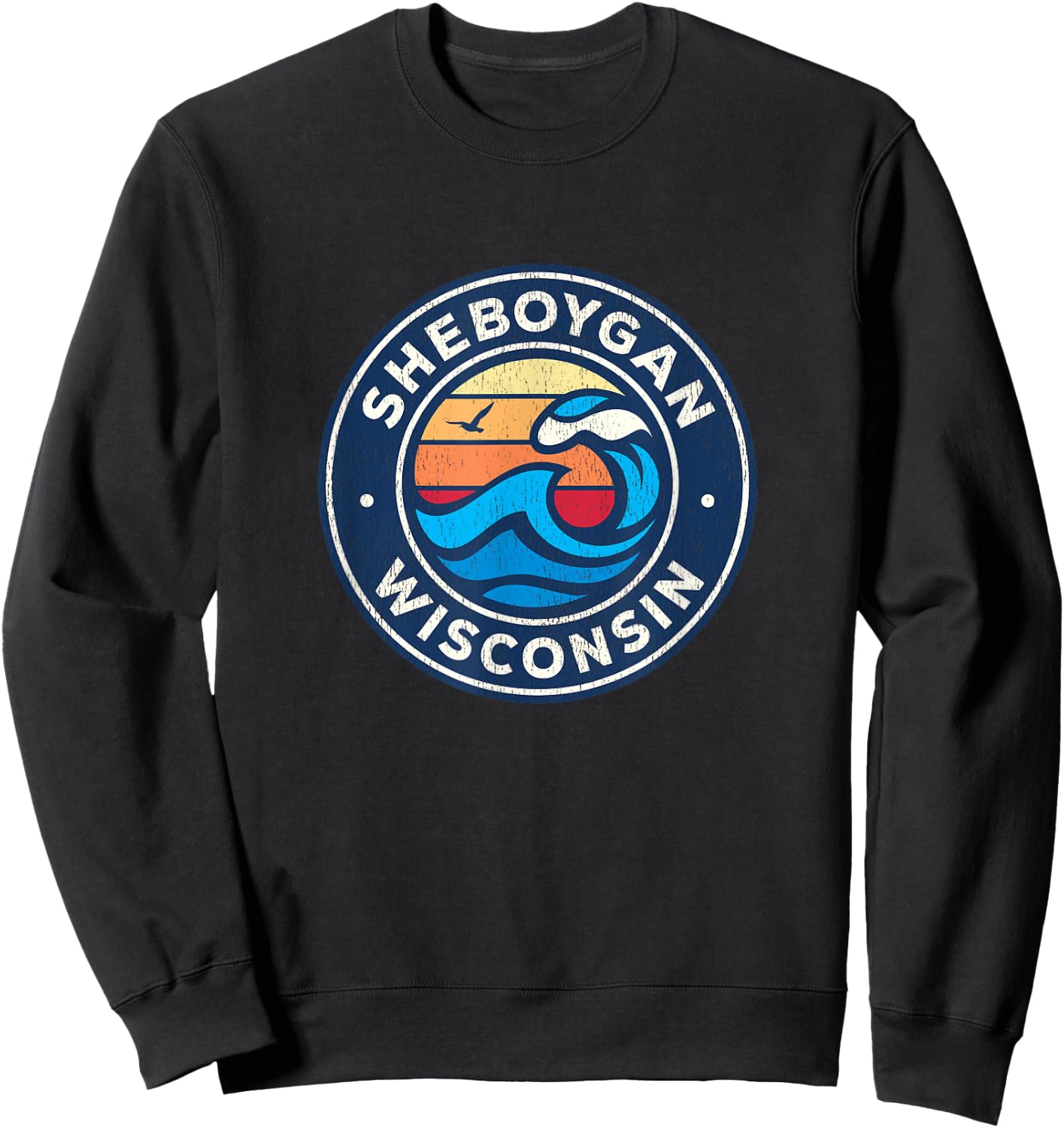Sheboygan Wisconsin WI Vintage Nautical Waves Design Sweatshirt - Sweatshirt | Black