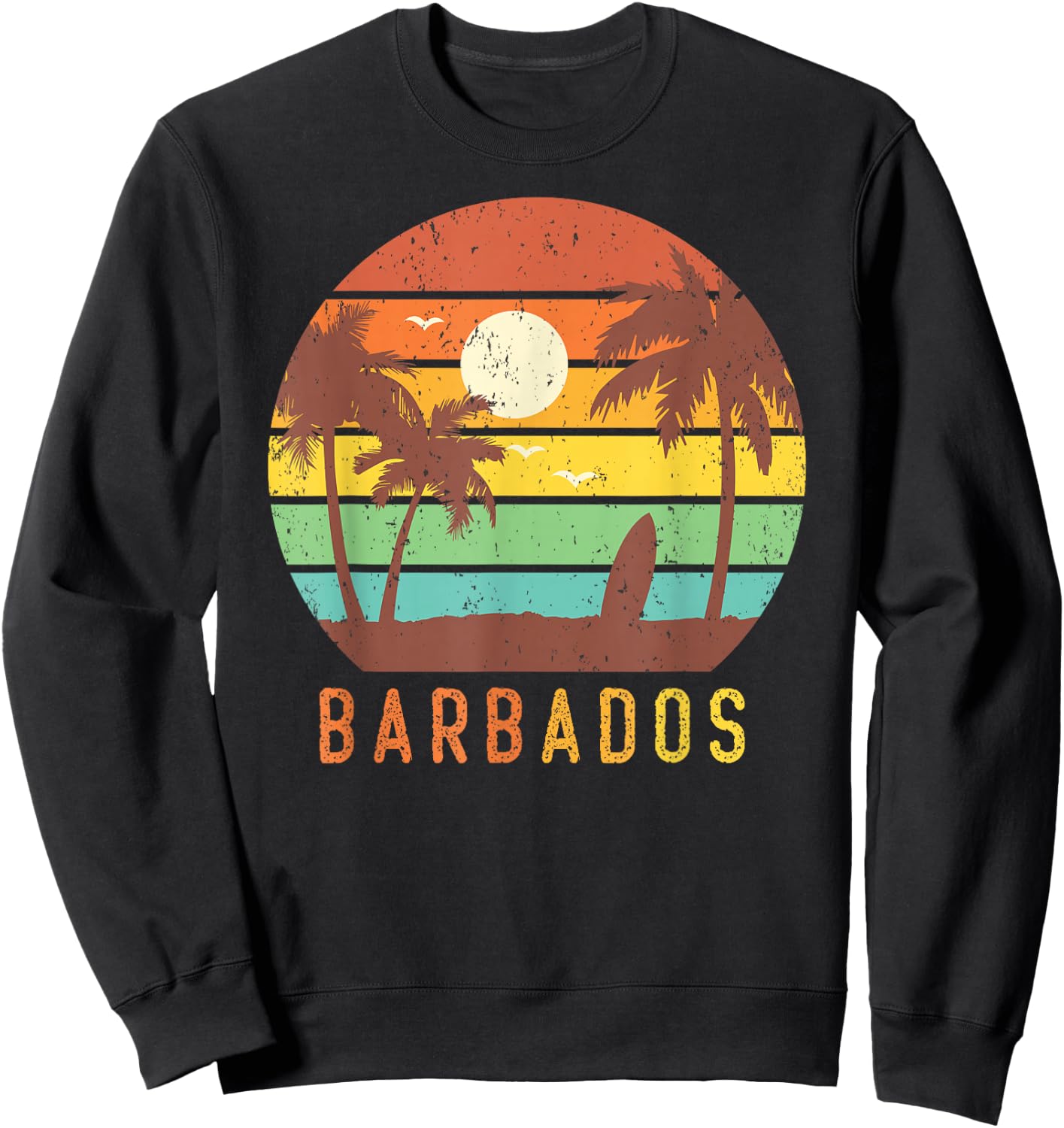 Barbados Retro Surf Beach Vibe Vintage 70s Gift Sweatshirt - Sweatshirt | Black