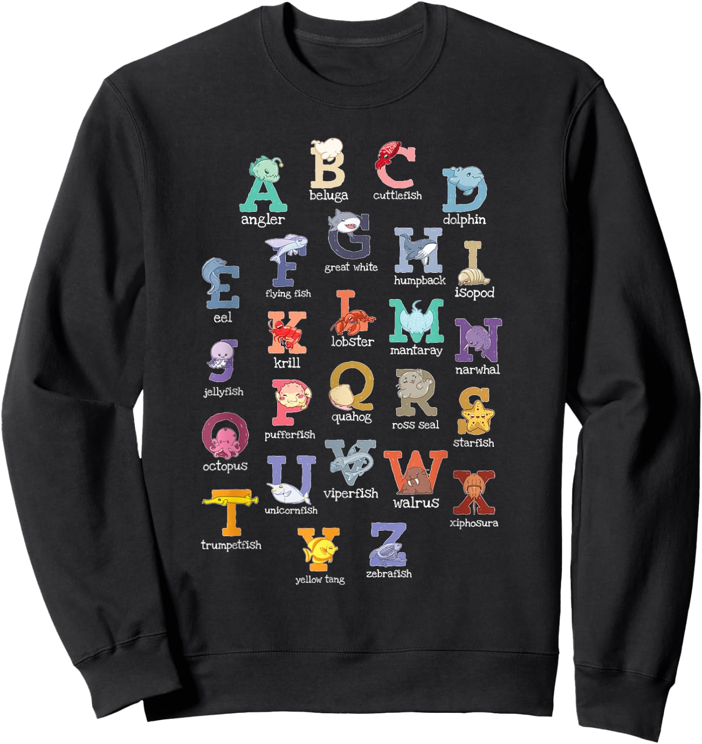 Alphabet Kids Letters Ocean Animals Lover Sweatshirt - Sweatshirt | Black