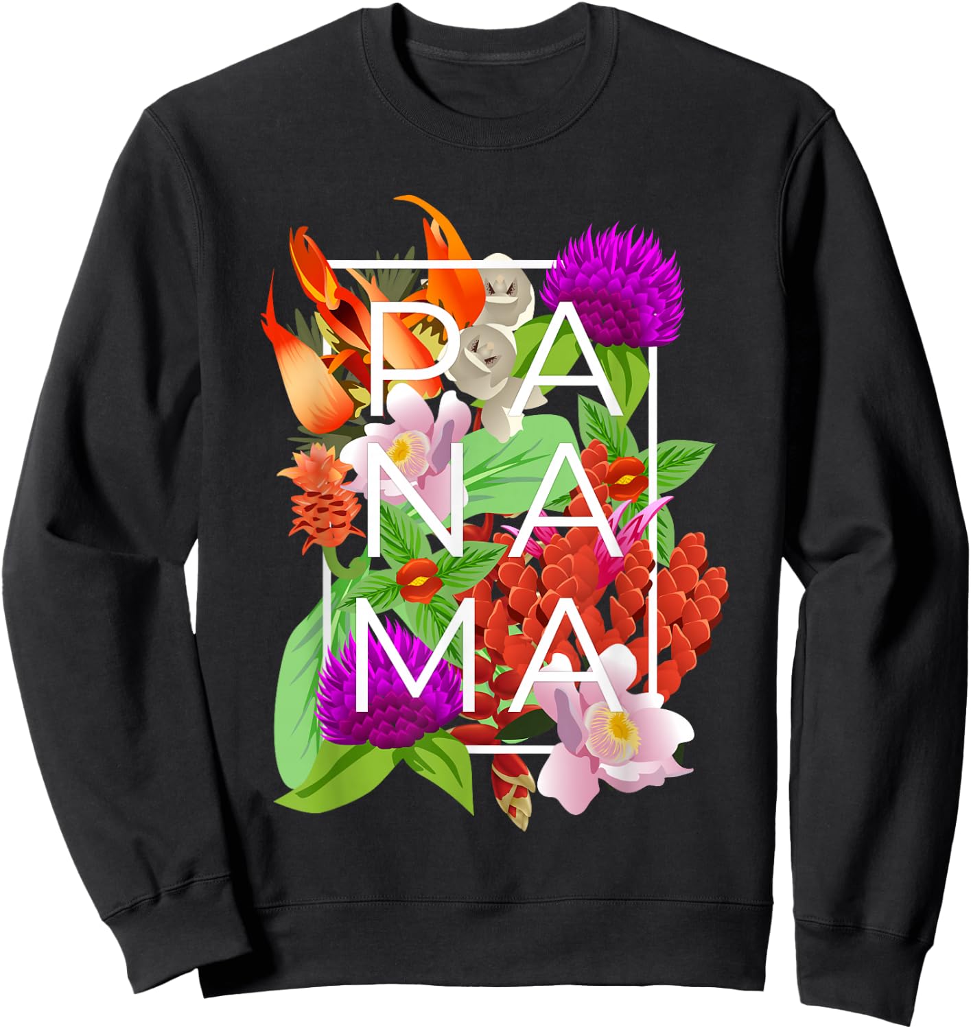 Flowers of Panama Word Art - Panamanian Pride Sweatshirt - Sweatshirt | Black