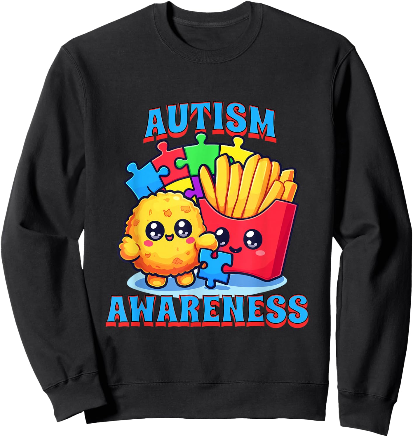 Chicken Nugget and French Fries Autism Awareness Sweatshirt - Sweatshirt | Black