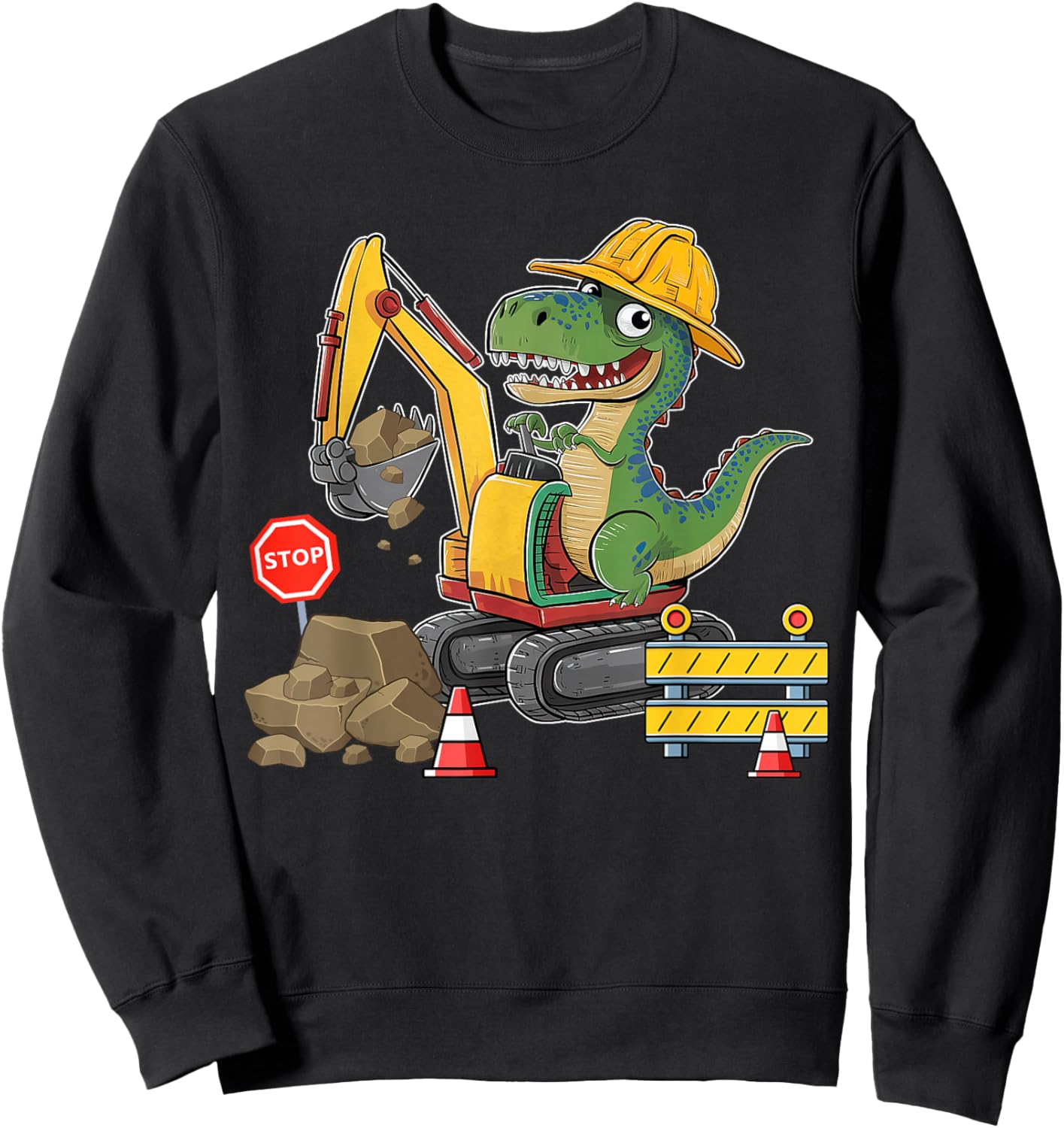 Dinosaur Construction Worker Excavator Truck Kids Boy Girl Sweatshirt - Sweatshirt | Black