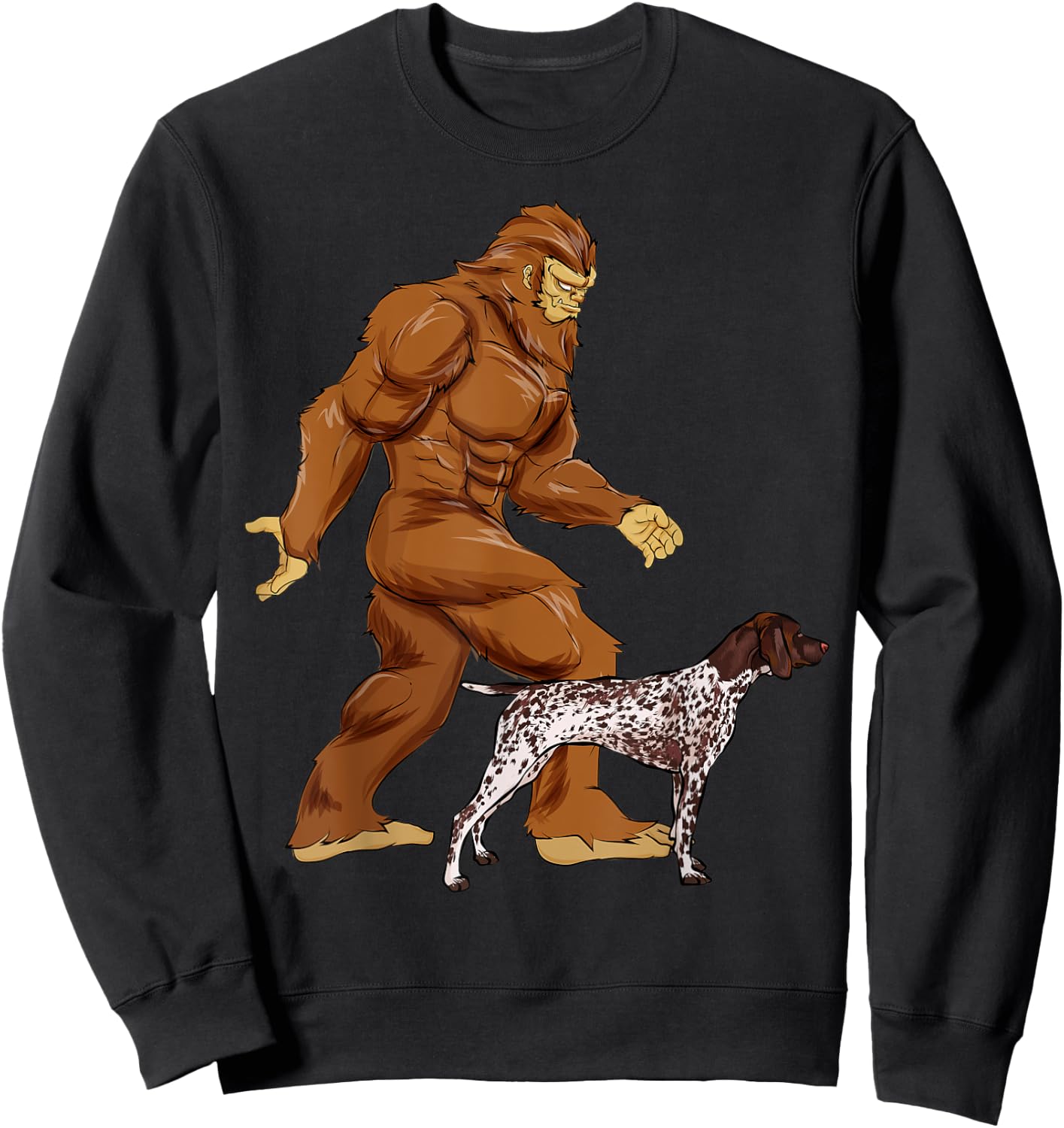 Funny Bigfoot Walking German Shorthaired Pointer Sasquatch Sweatshirt - Sweatshirt | Black